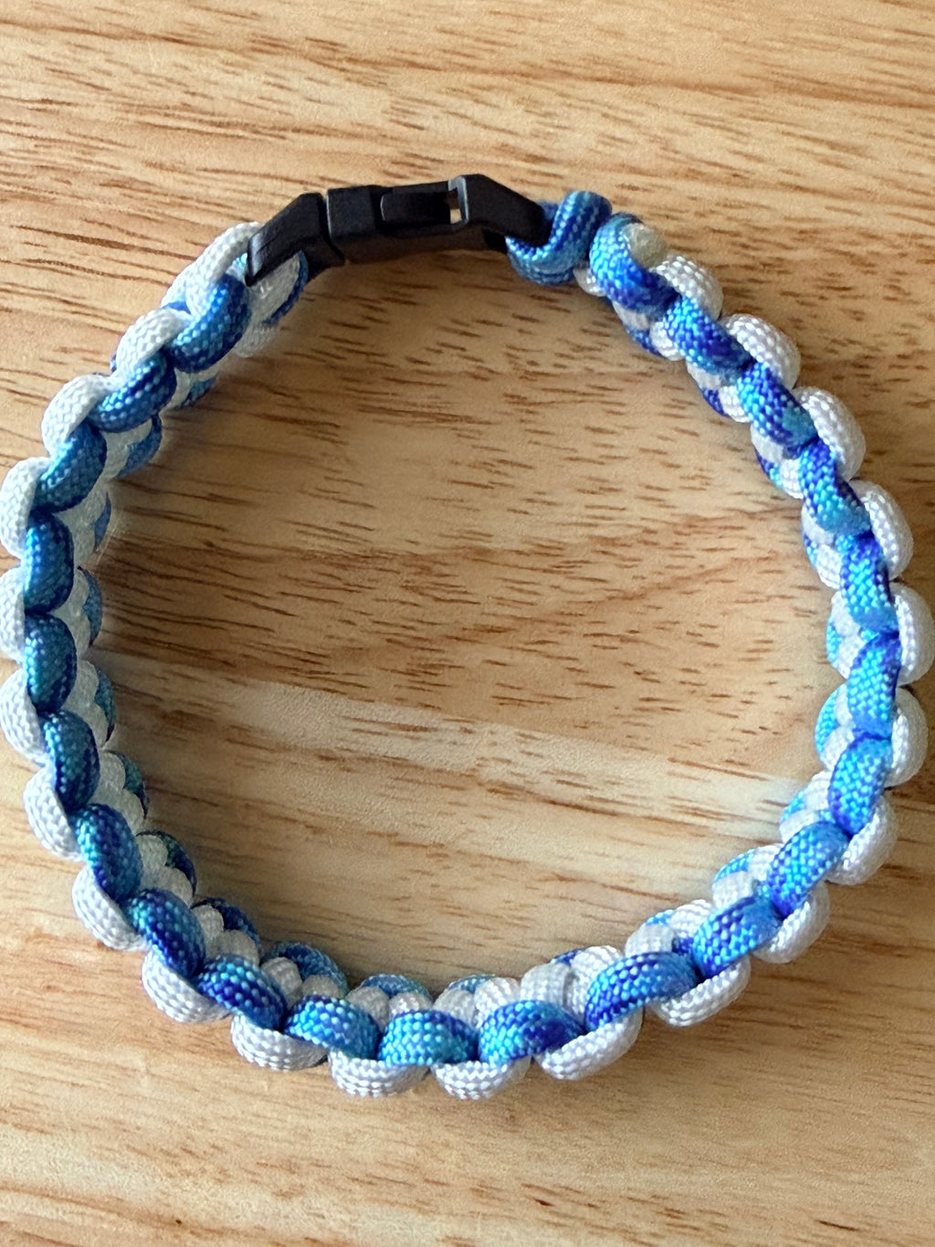 white & light blue/purple paracord bracelet 9.5 inches