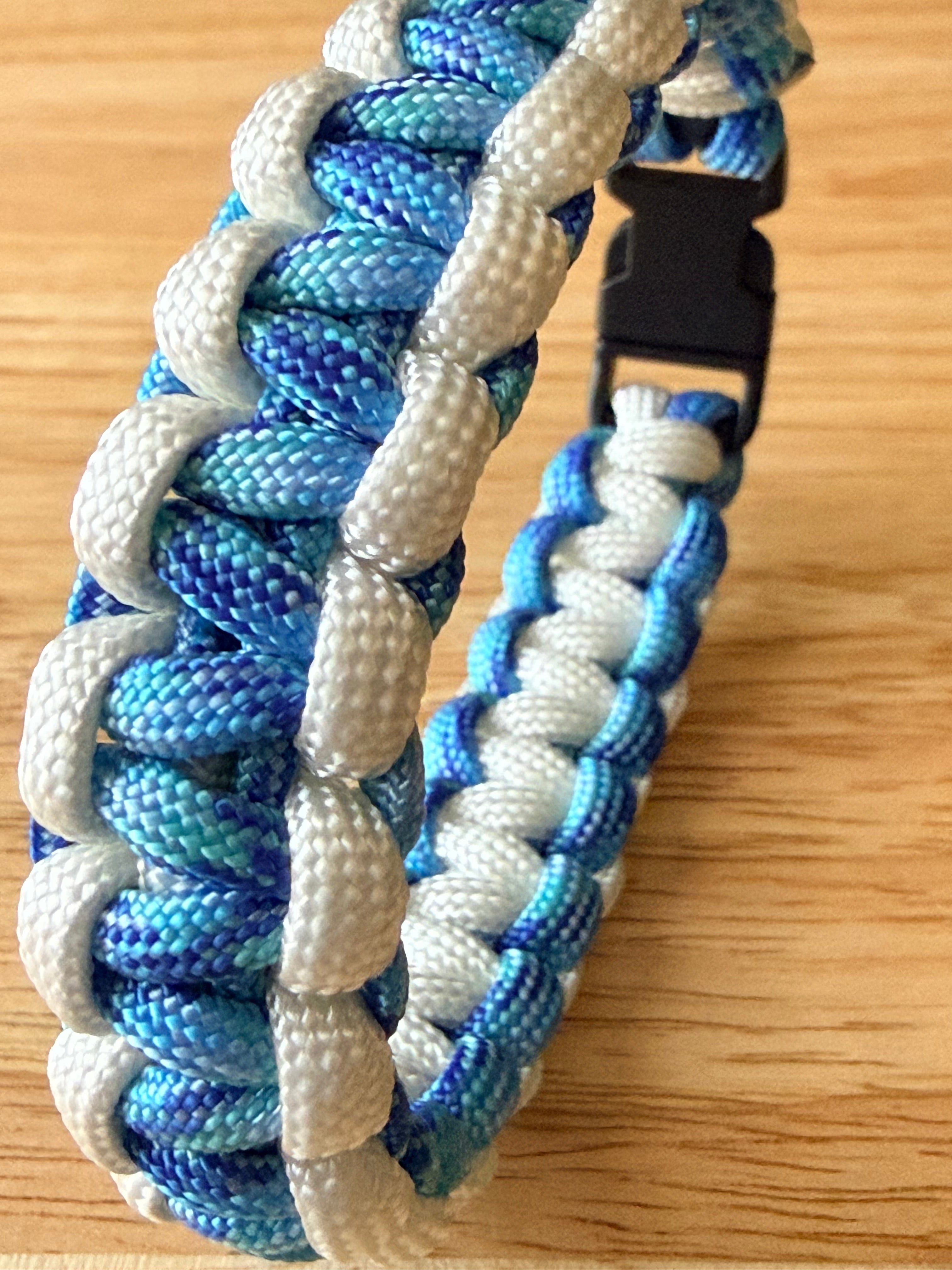 white & light blue/purple paracord bracelet 9.5 inches