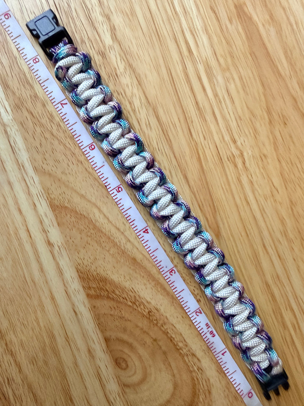 light blue, white, pink, purple & white paracord bracelet 8.5 inches