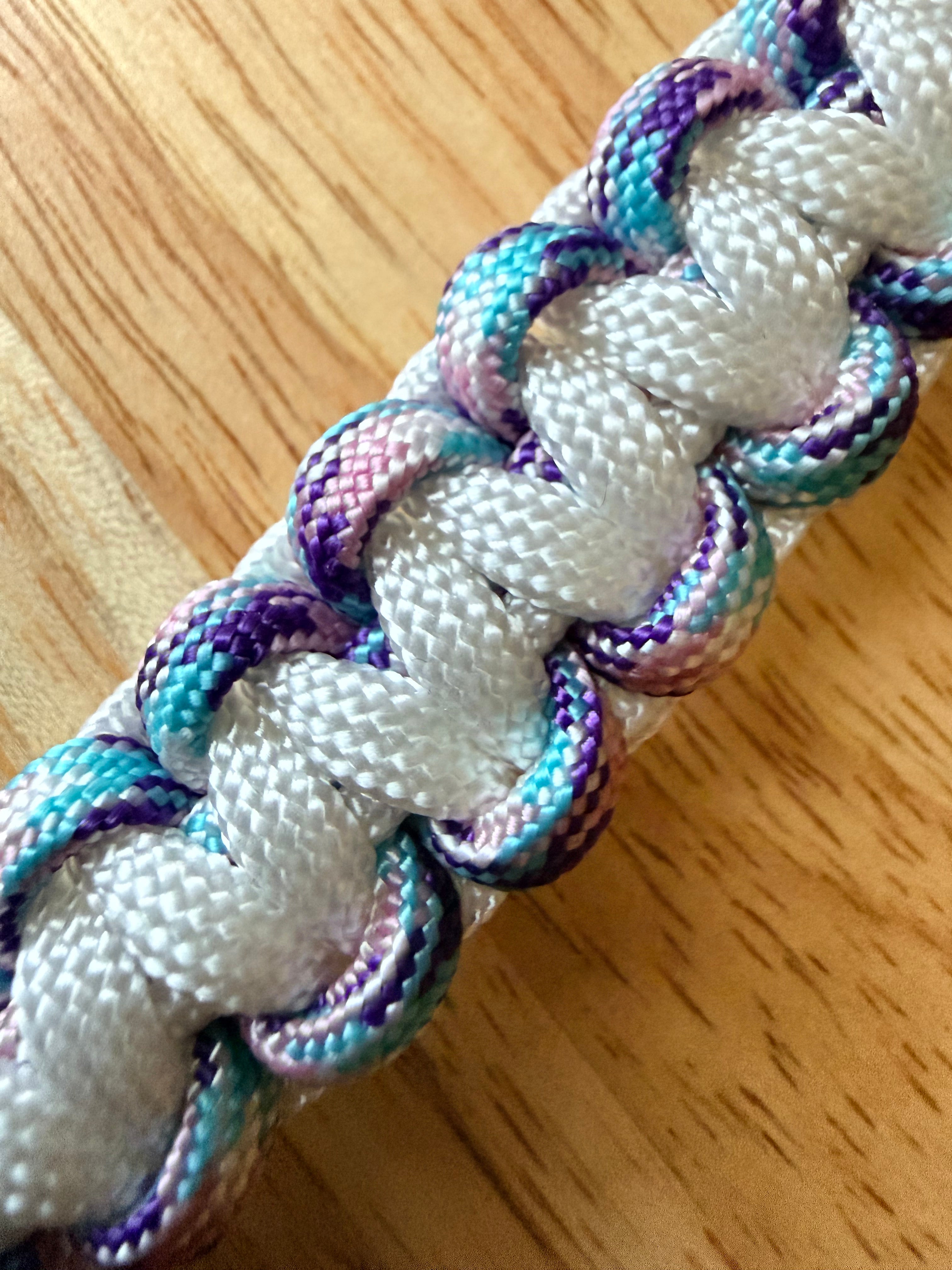 light blue, white, pink, purple & white paracord bracelet 8.5 inches