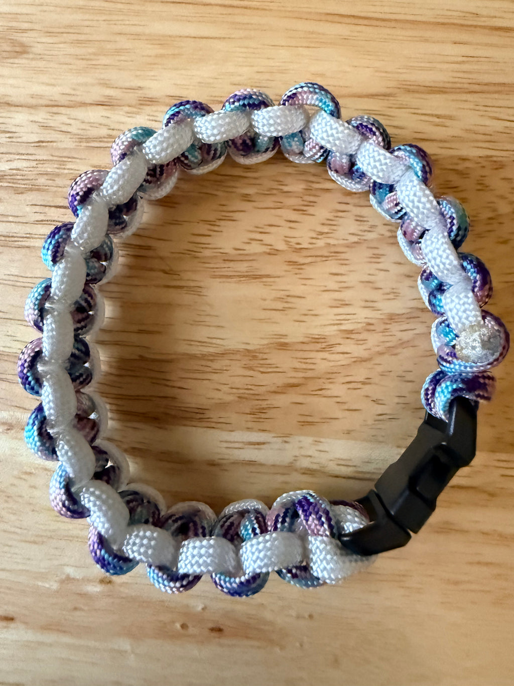light blue, white, pink, purple & white paracord bracelet 8.5 inches