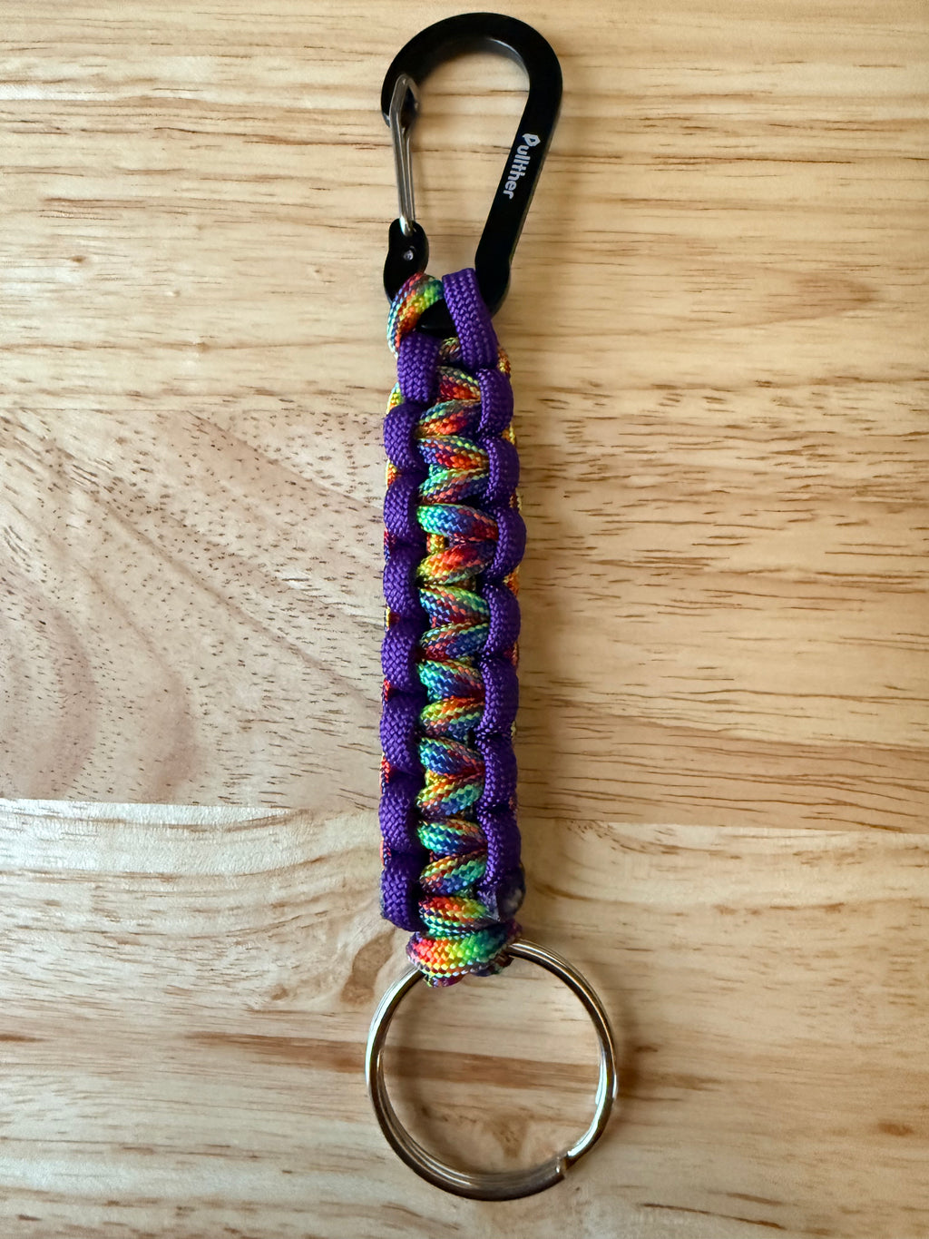 purple/rainbow paracord key ring