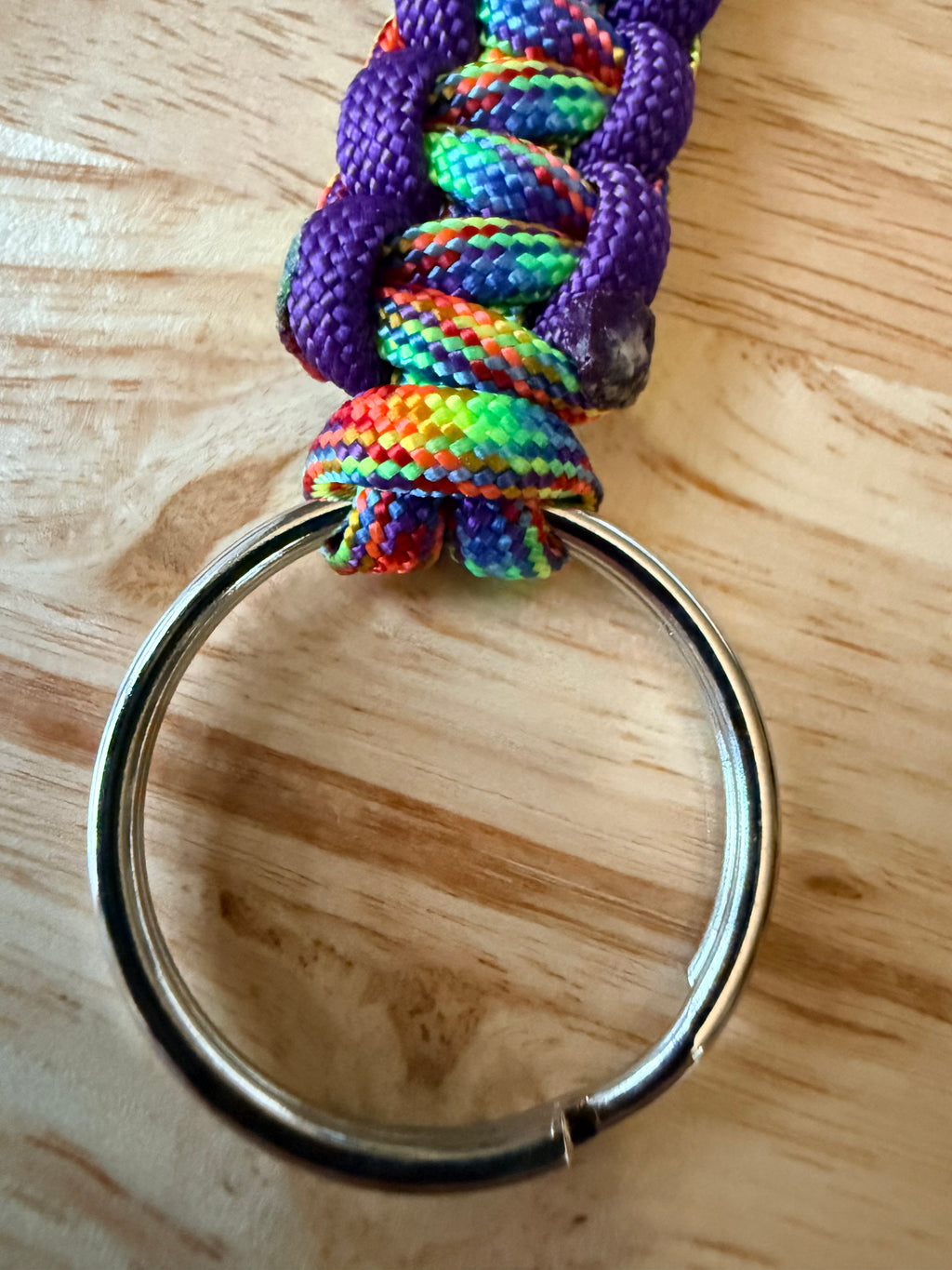 purple/rainbow paracord key ring