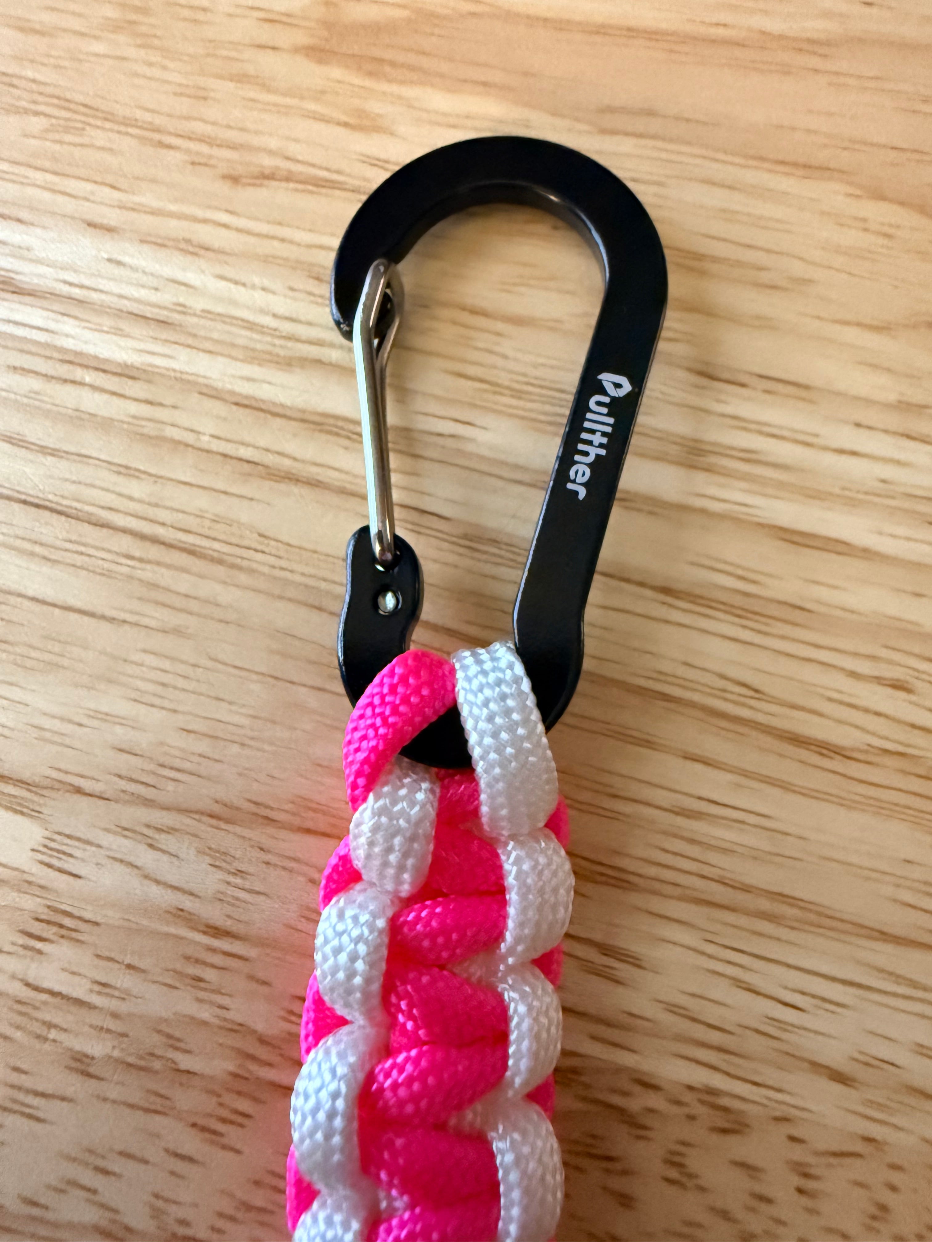 hot pink and white paracord key chain