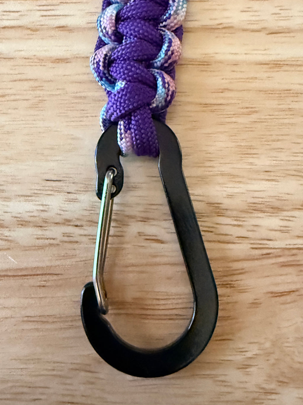 purple and purple, pink & light blue paracord key chain with black carabiner