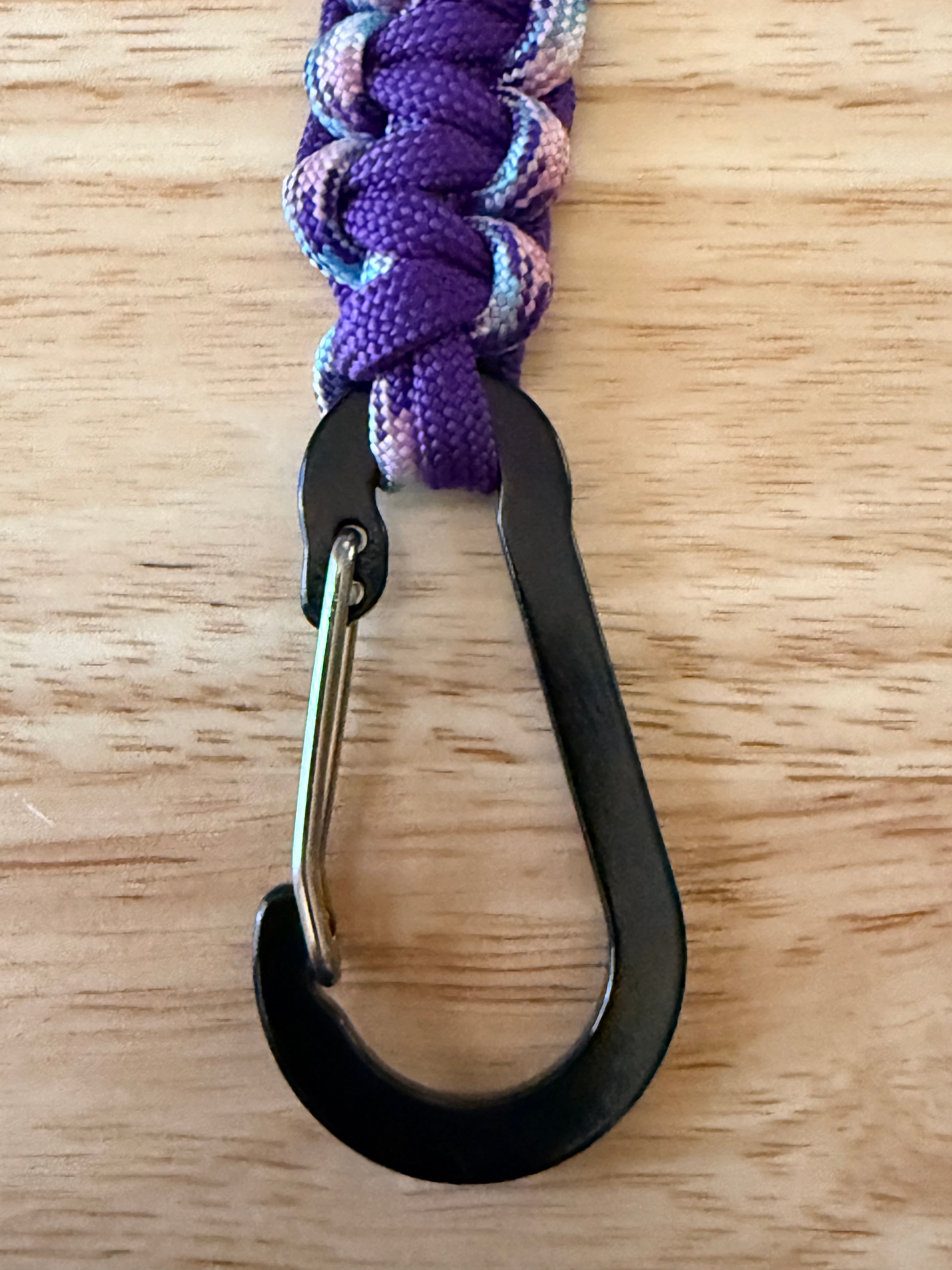 purple and purple, pink & light blue paracord key chain with black carabiner
