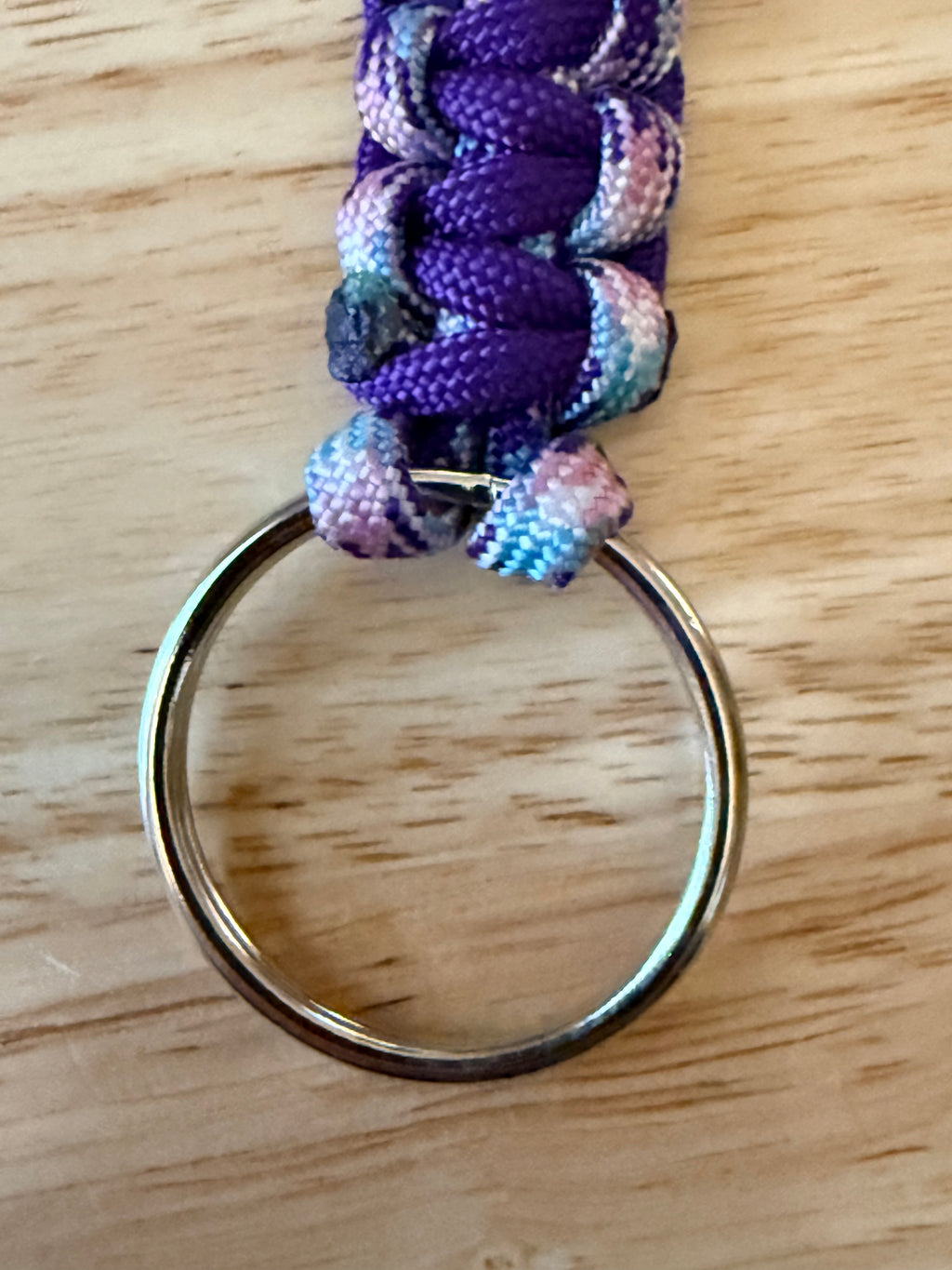 purple and purple, pink & light blue paracord key chain with black carabiner
