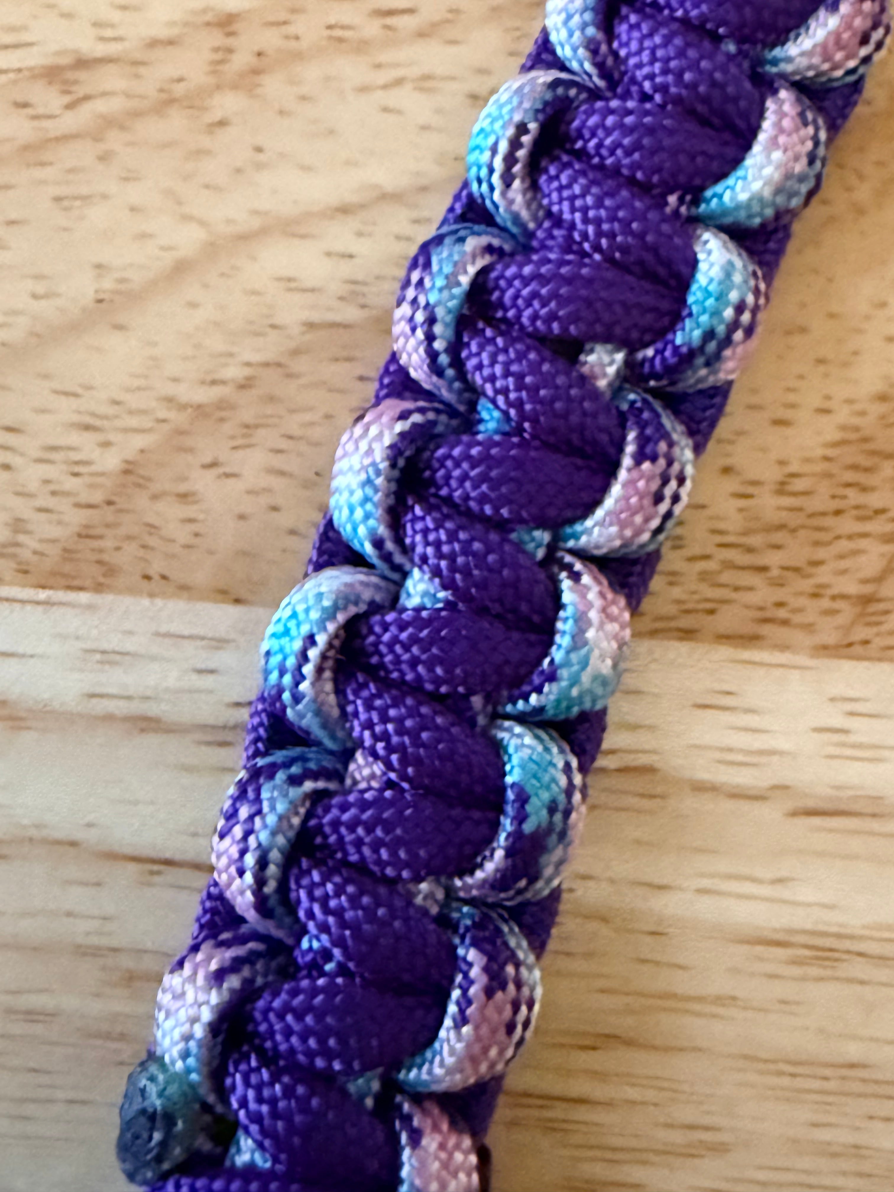 purple and purple, pink & light blue paracord key chain with black carabiner