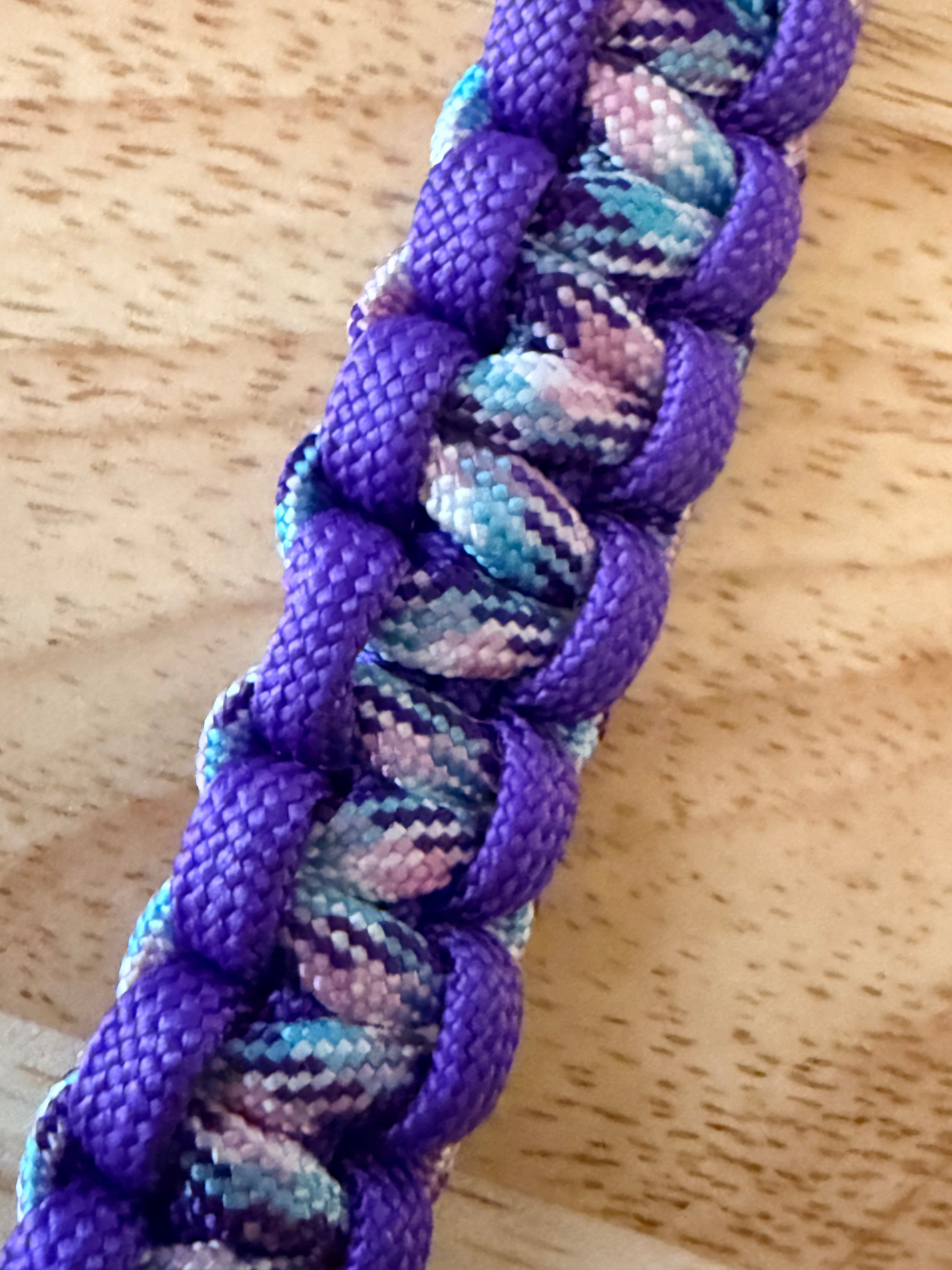 6.5 inch purple & multi colored paracord key chain with silver carabiner
