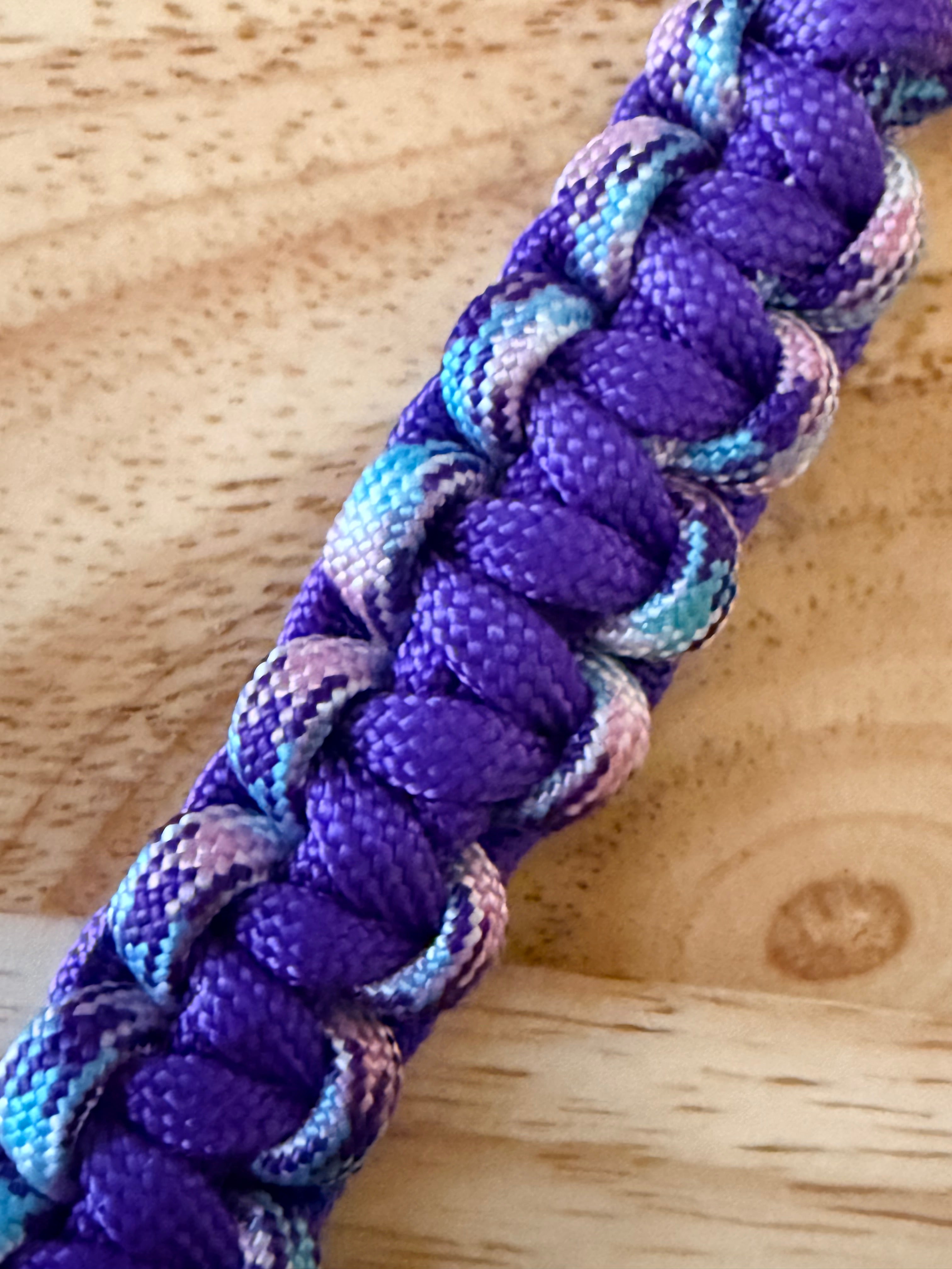 6.5 inch purple & multi colored paracord key chain with silver carabiner