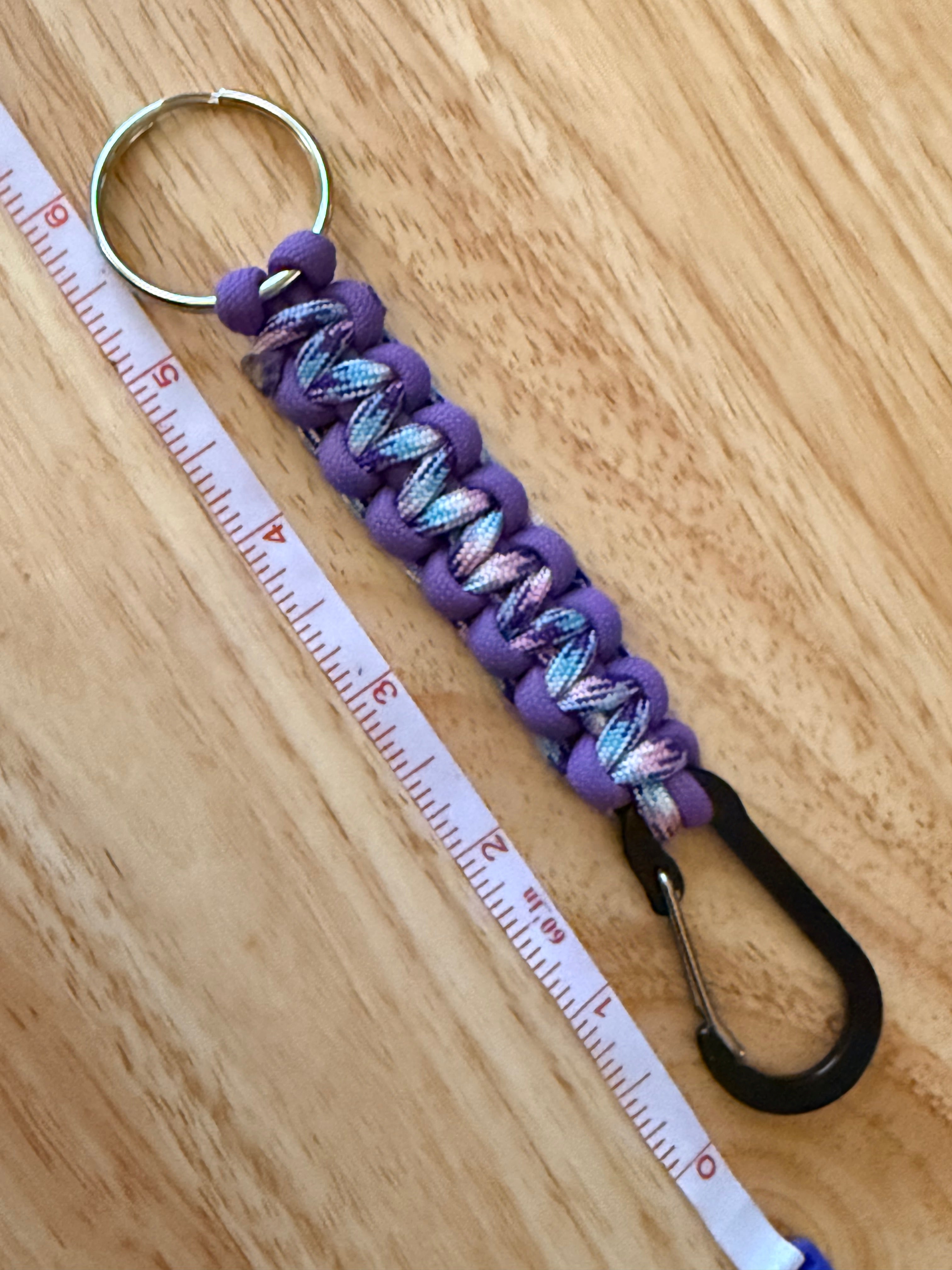 6 inch purple, pink, light blue & white paracord key chain