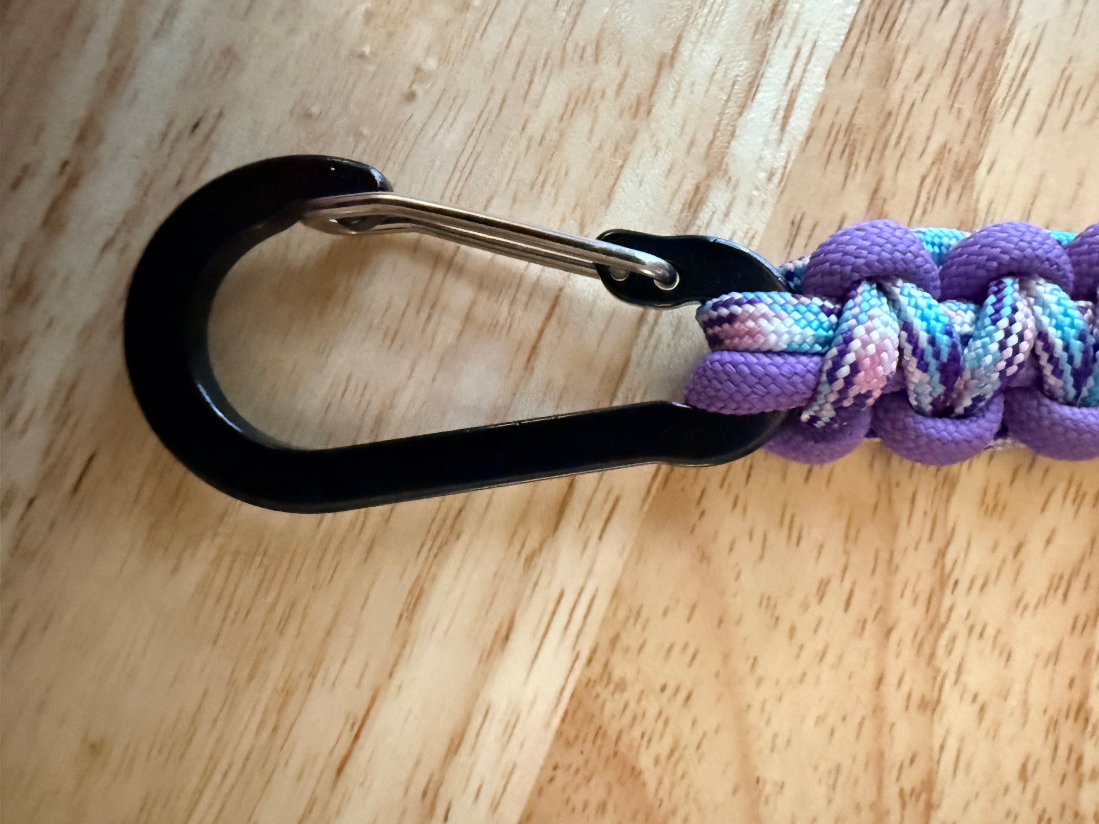 6 inch purple, pink, light blue & white paracord key chain