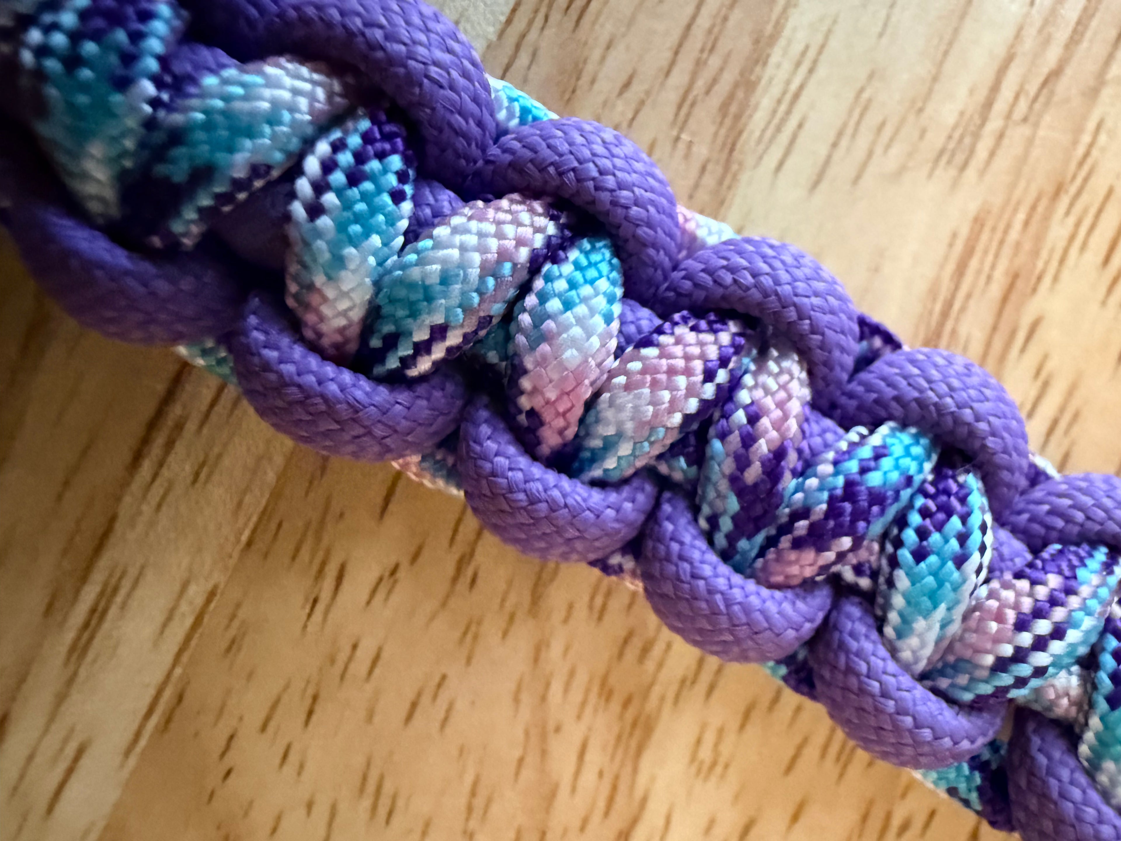 6 inch purple, pink, light blue & white paracord key chain