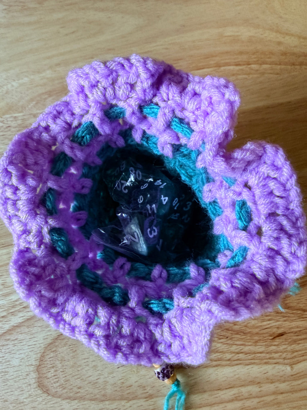 teal & lavender dice bag with dice