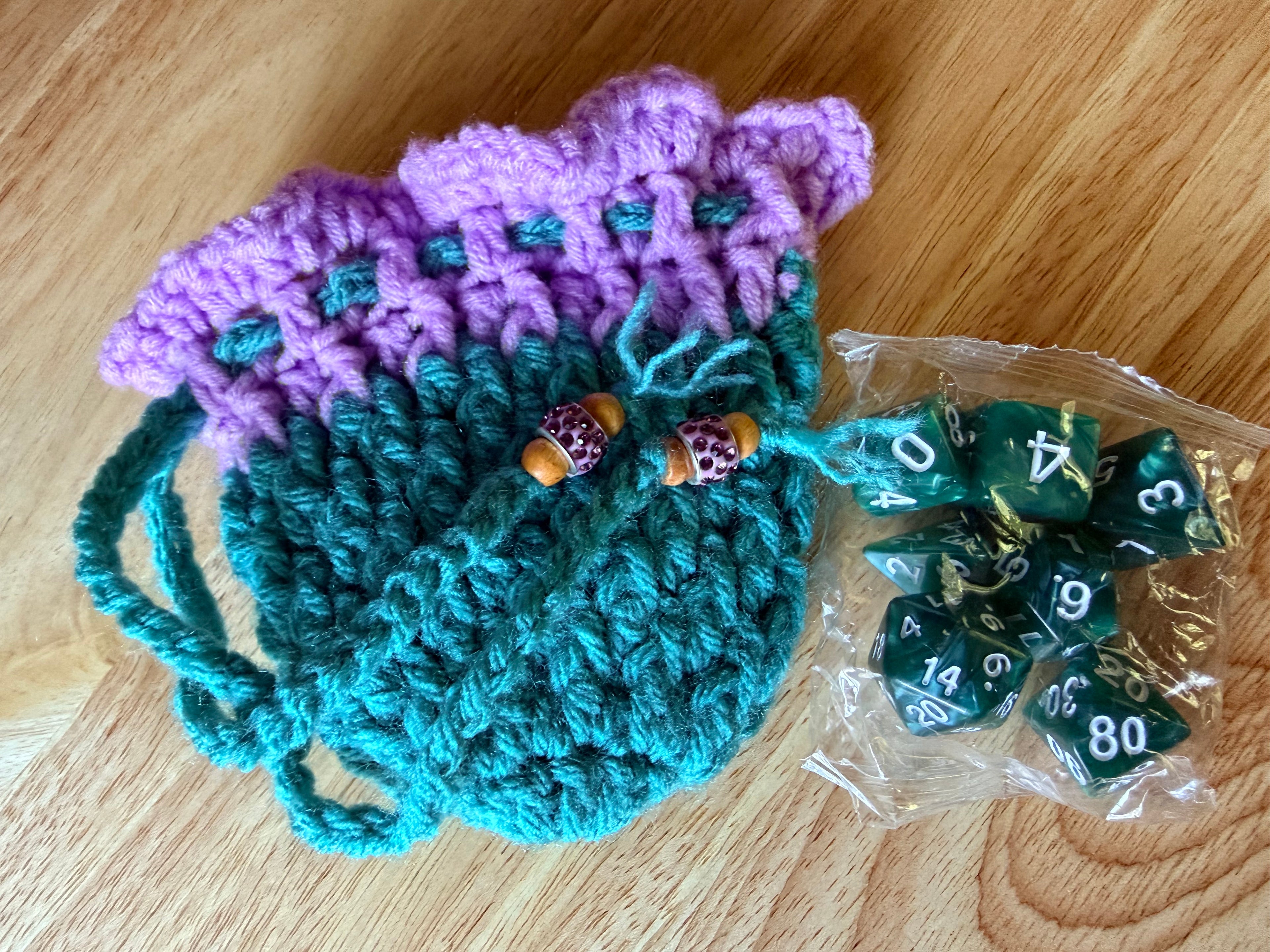 teal & lavender dice bag with dice