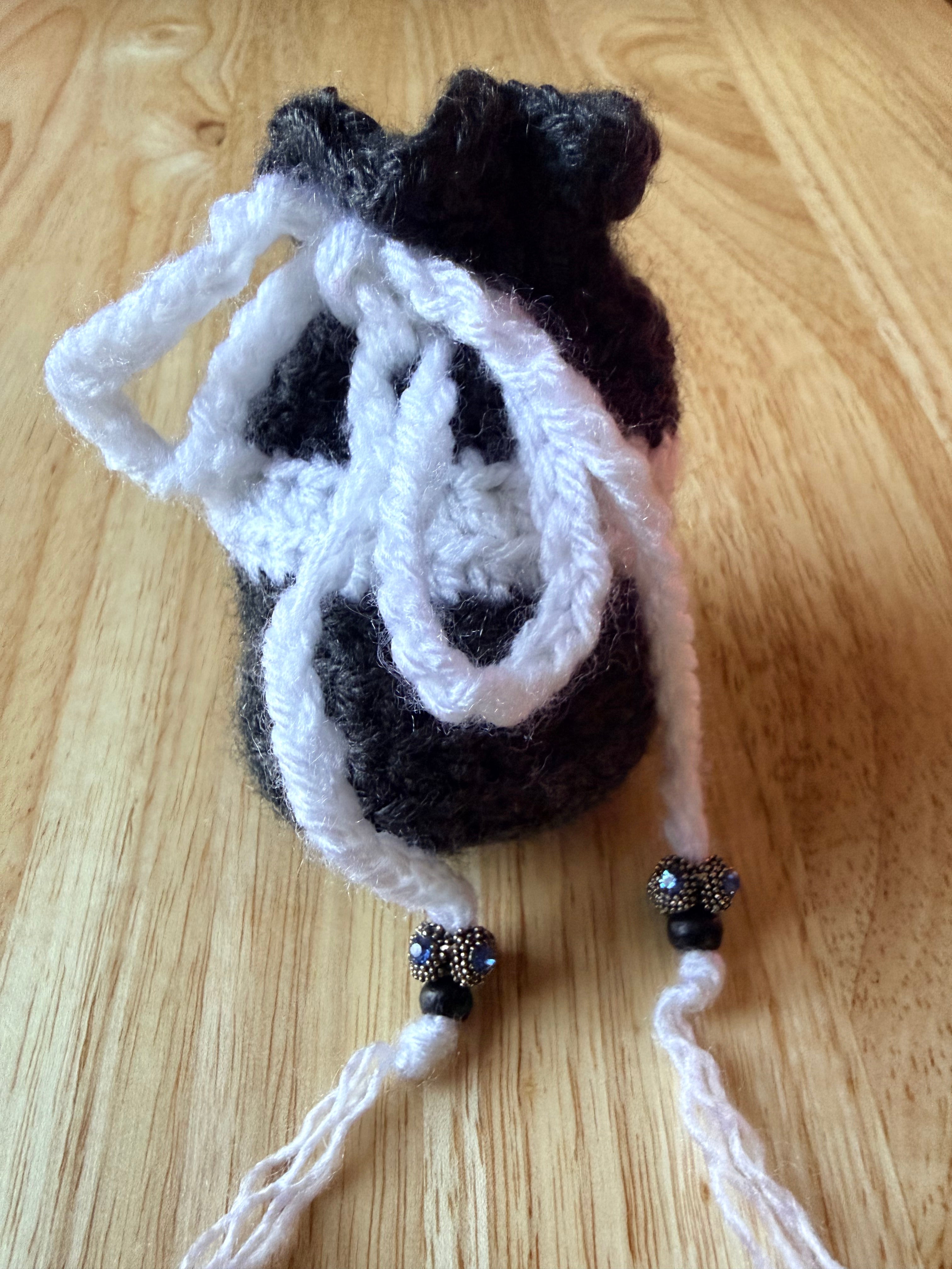 charcoal black and white dice bag