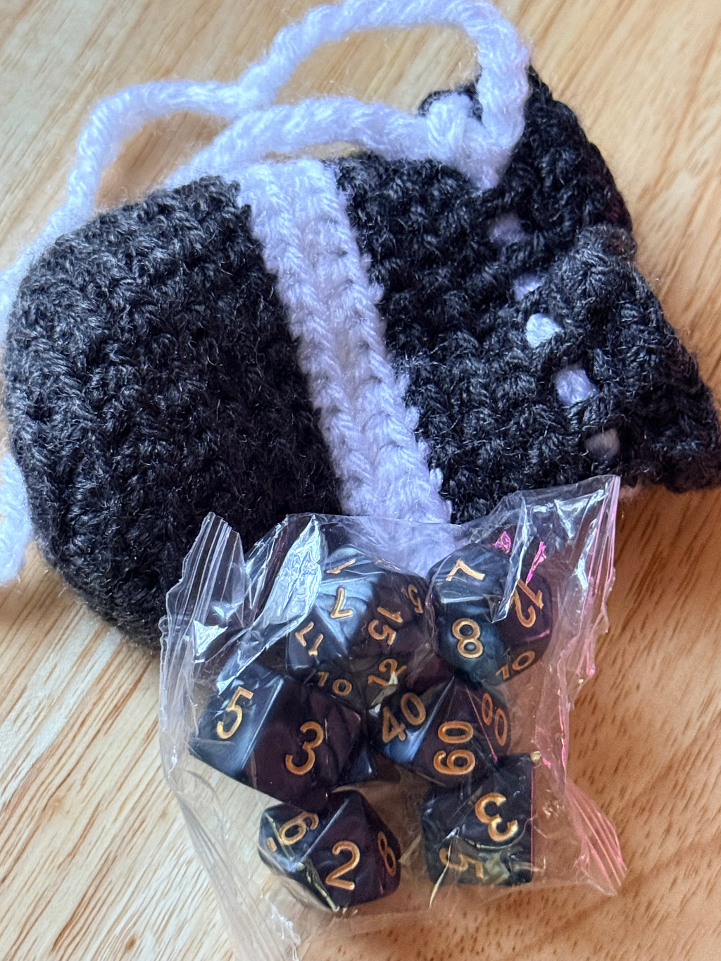 charcoal black and white dice bag