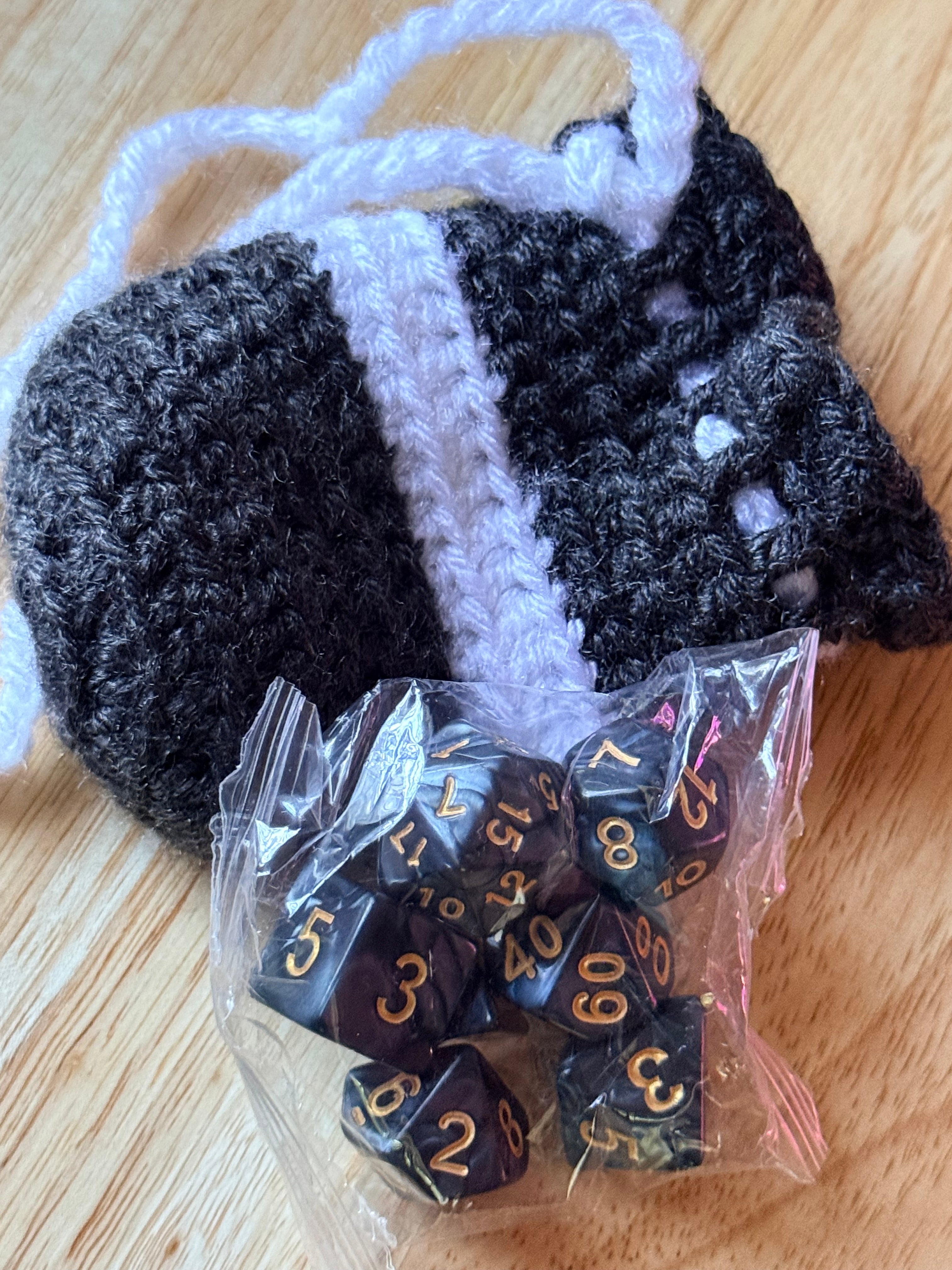 charcoal black and white dice bag