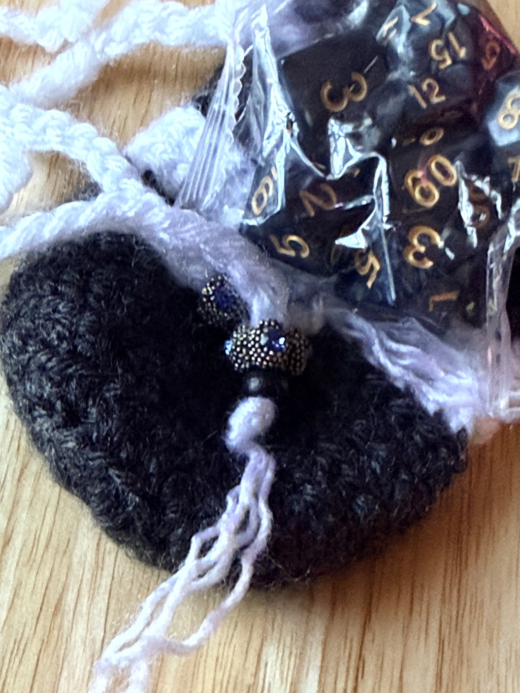 charcoal black and white dice bag