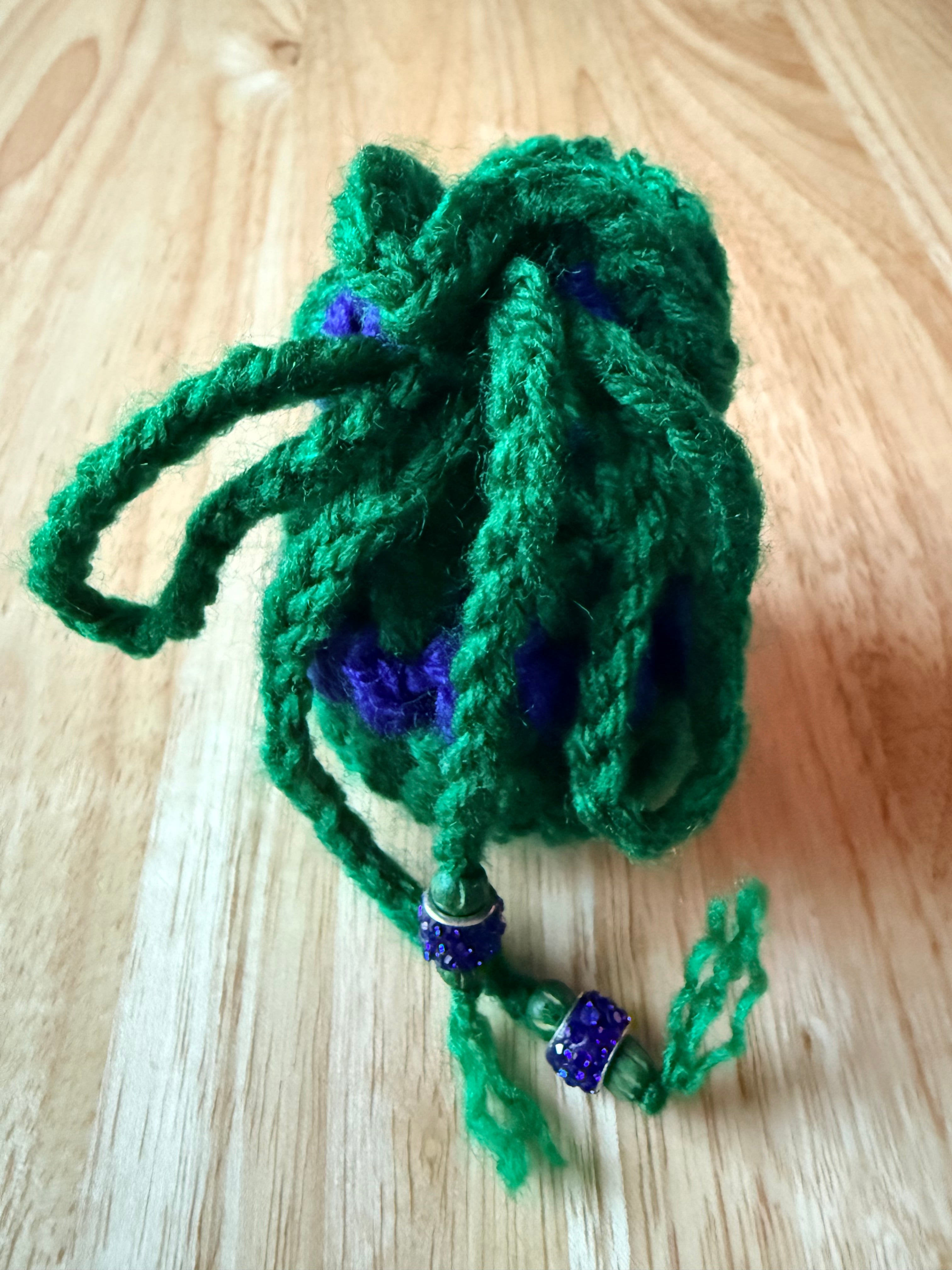 green and blue dice bag