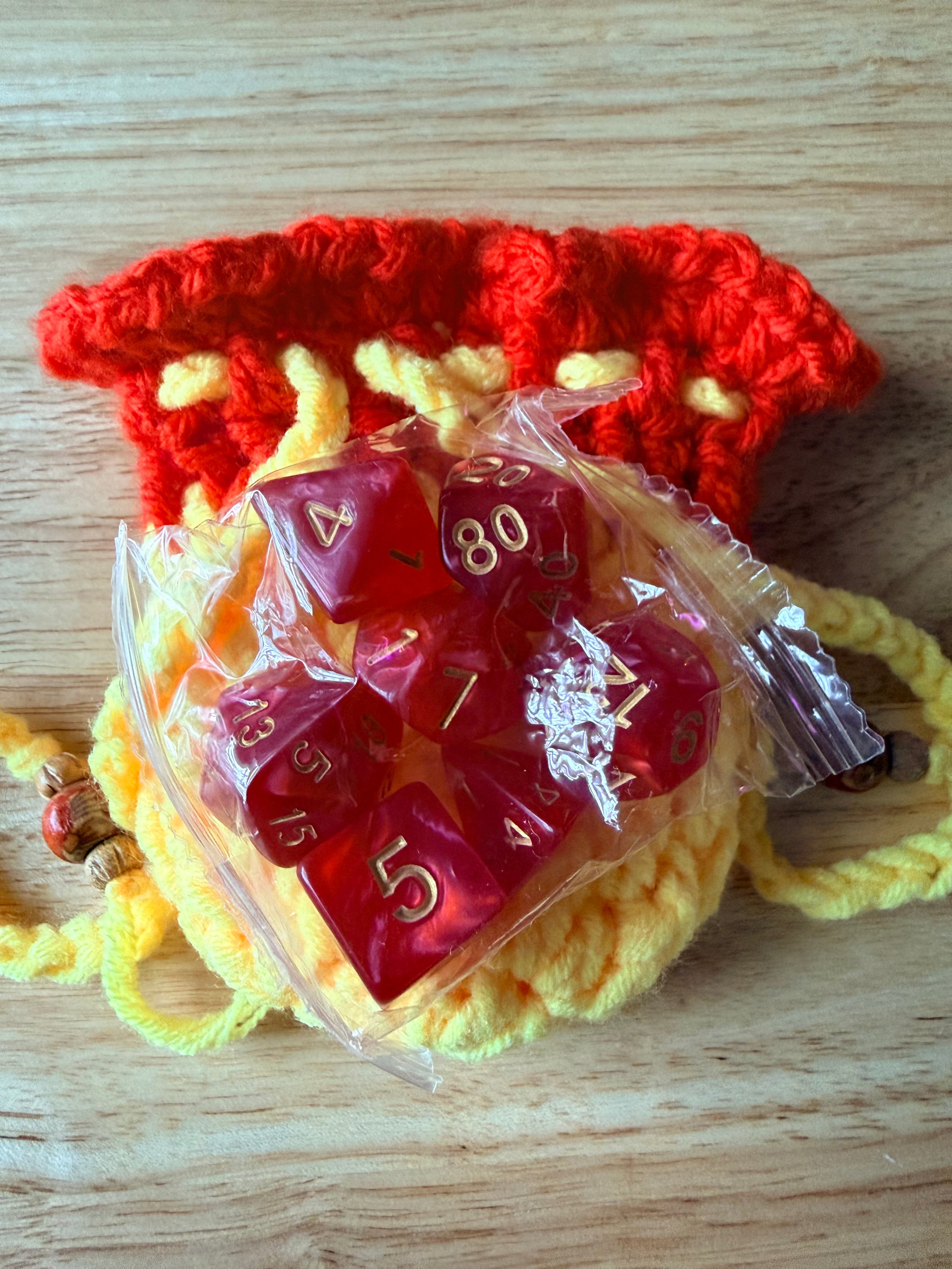 yellow and orange dice bag