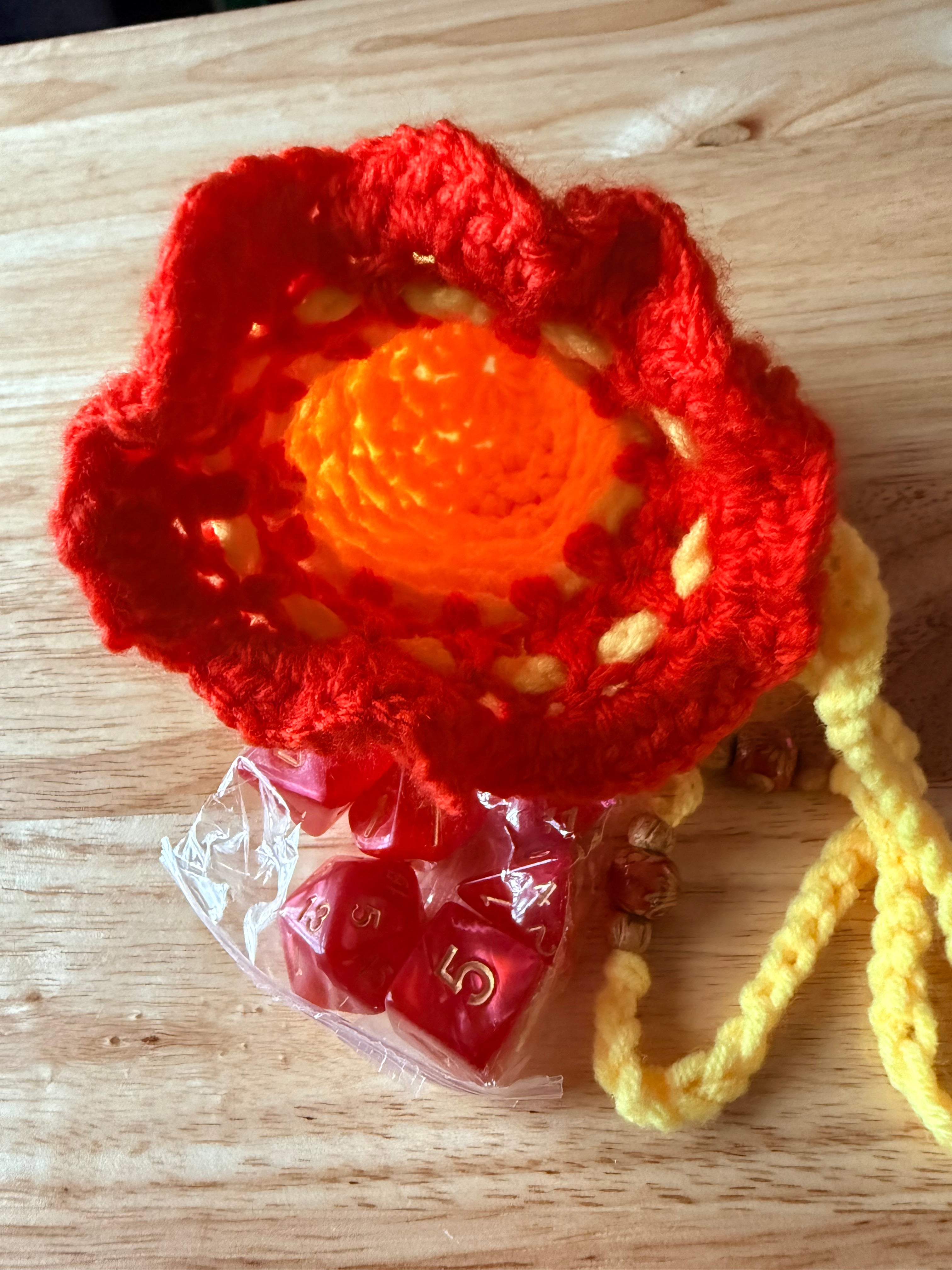 yellow and orange dice bag