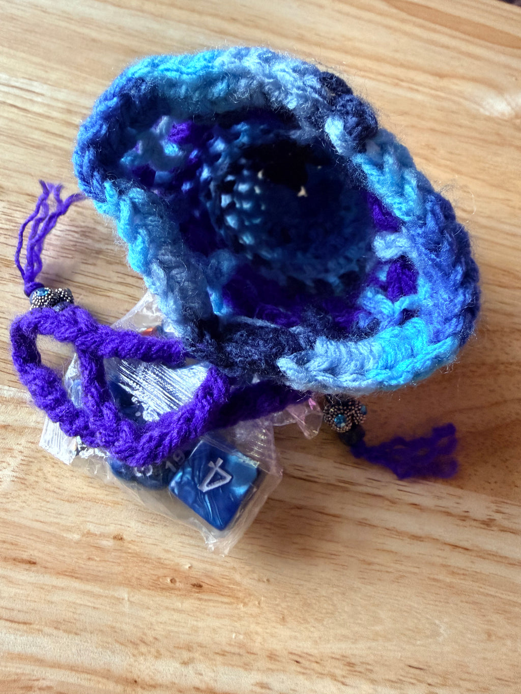 blues and purple dice bag