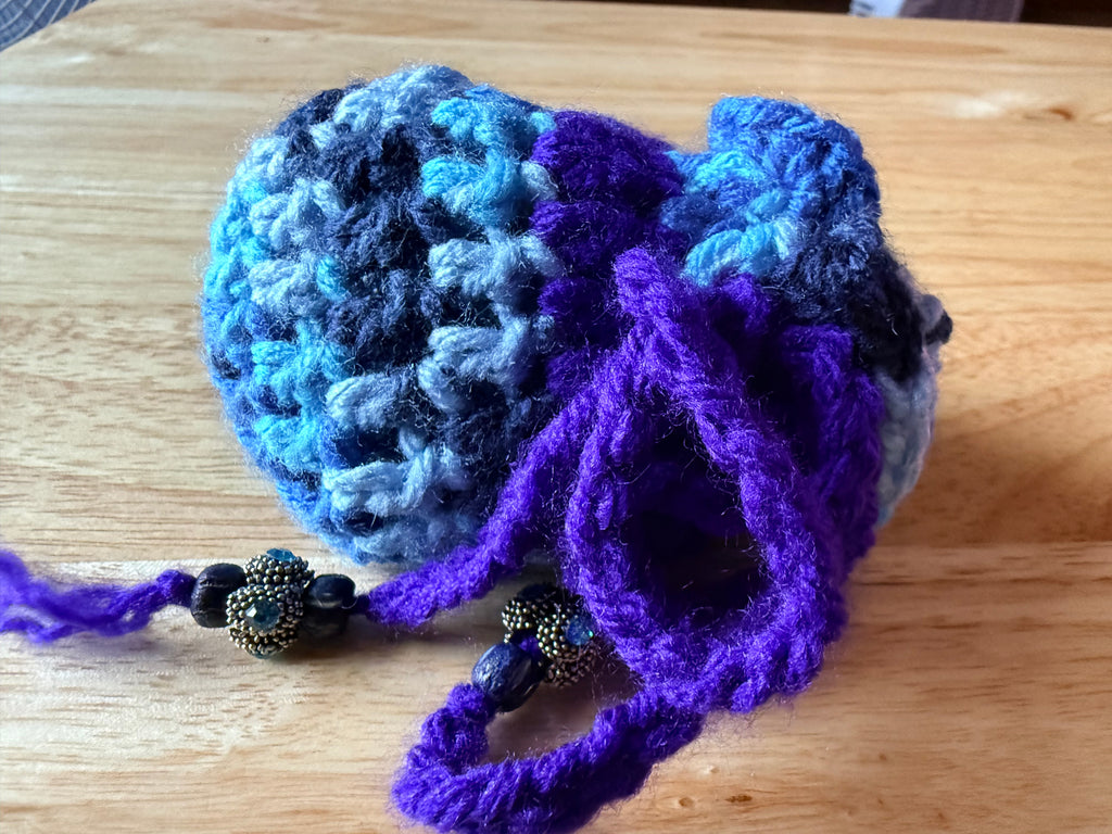 blues and purple dice bag