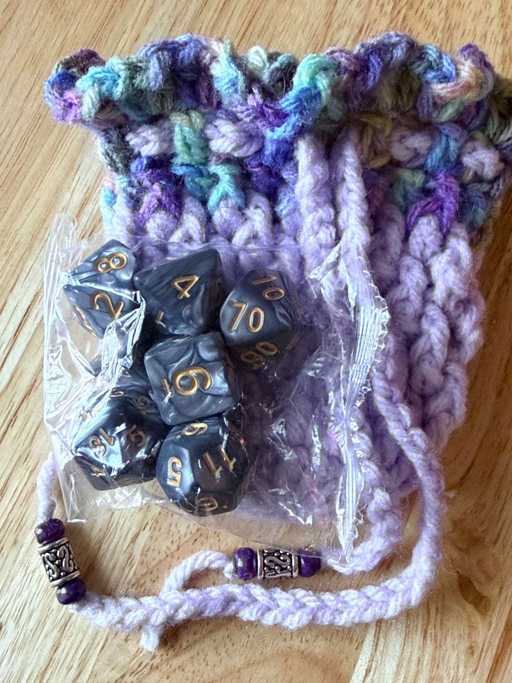 lavender and cool pastel colors dice bag