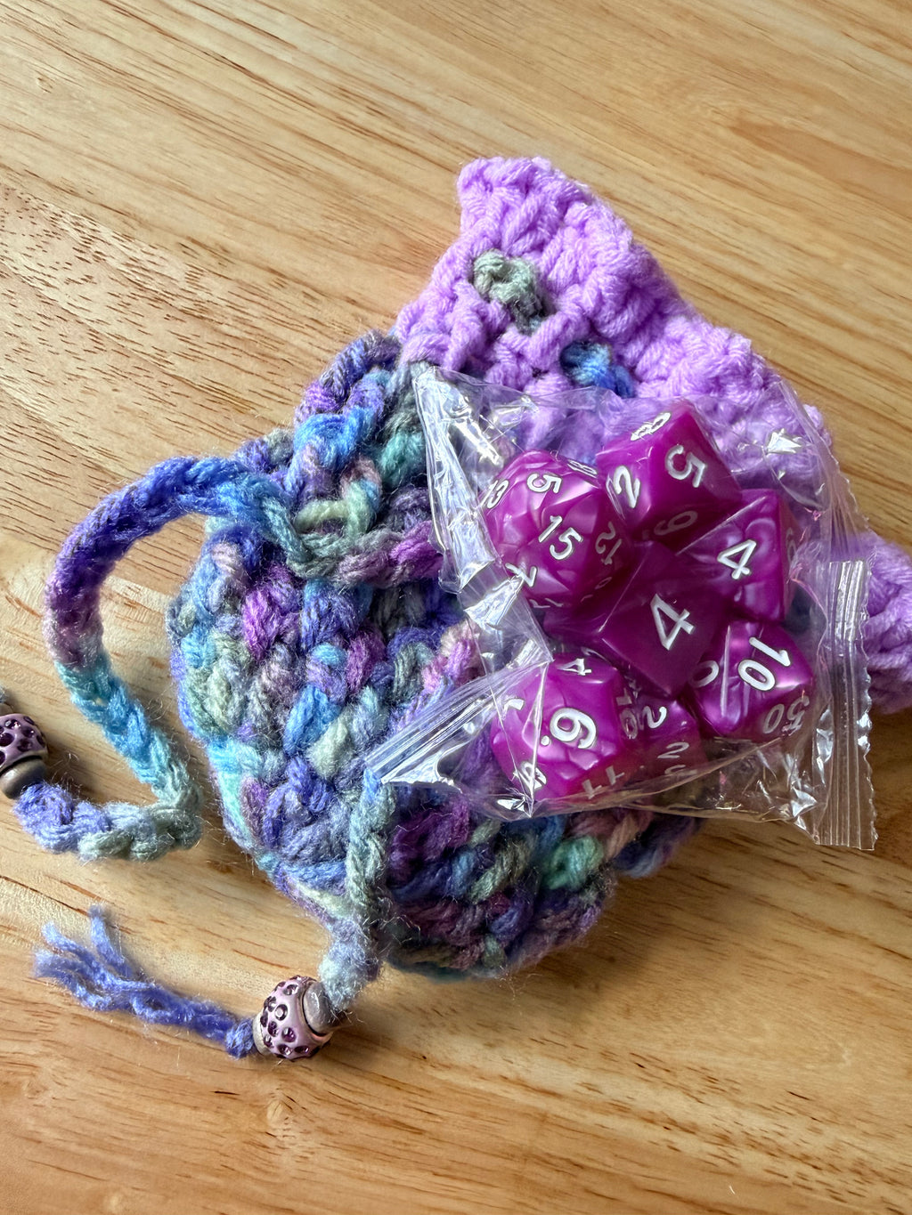 Cool pastel colors & lavender dice bag