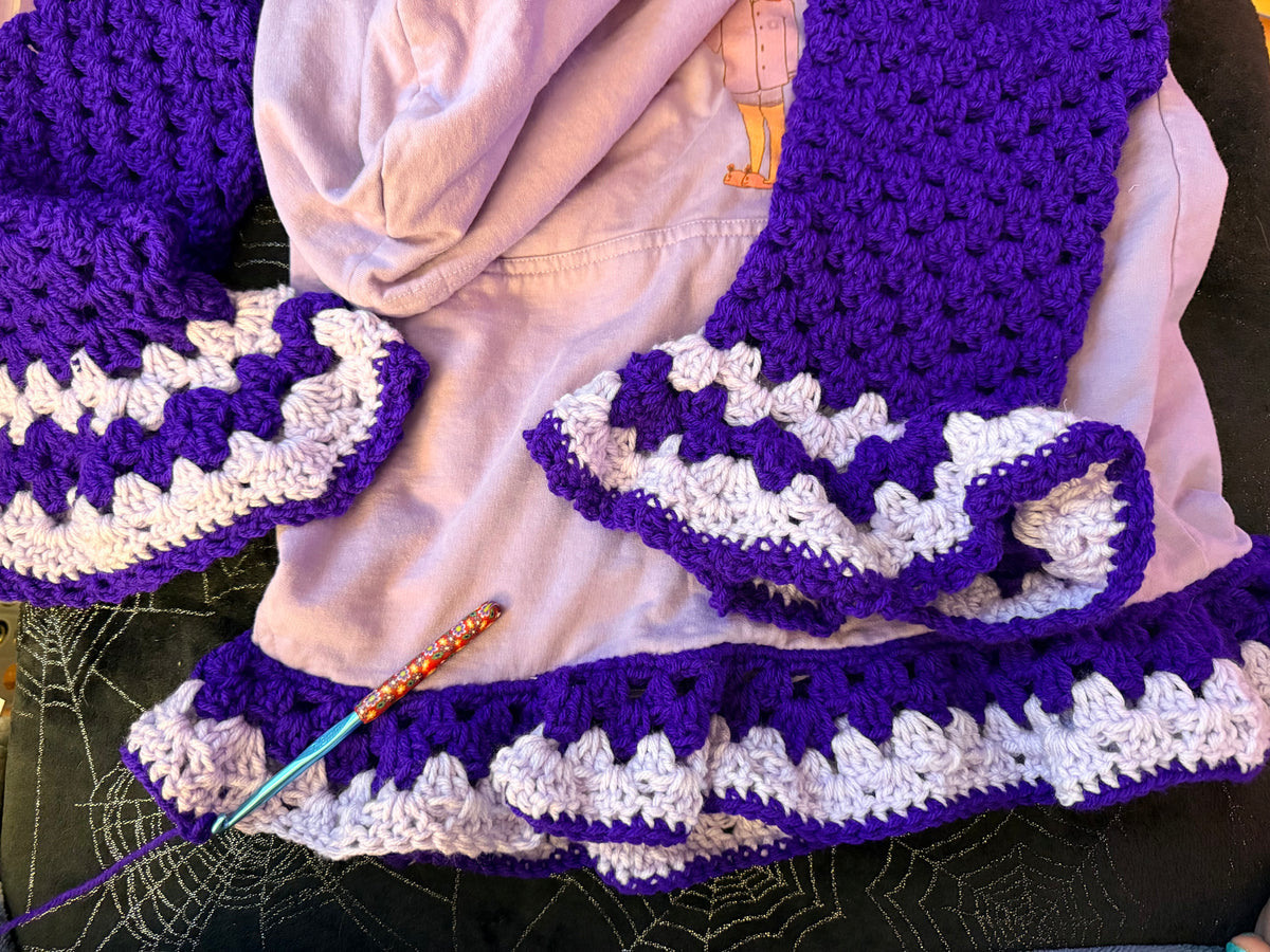 purple upcycled "coffee" hoodie