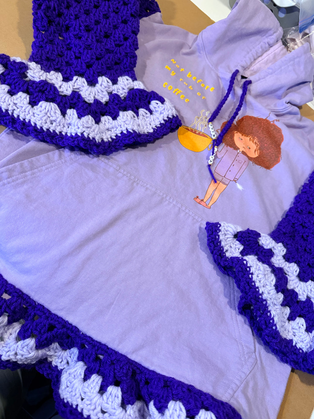 purple upcycled "coffee" hoodie