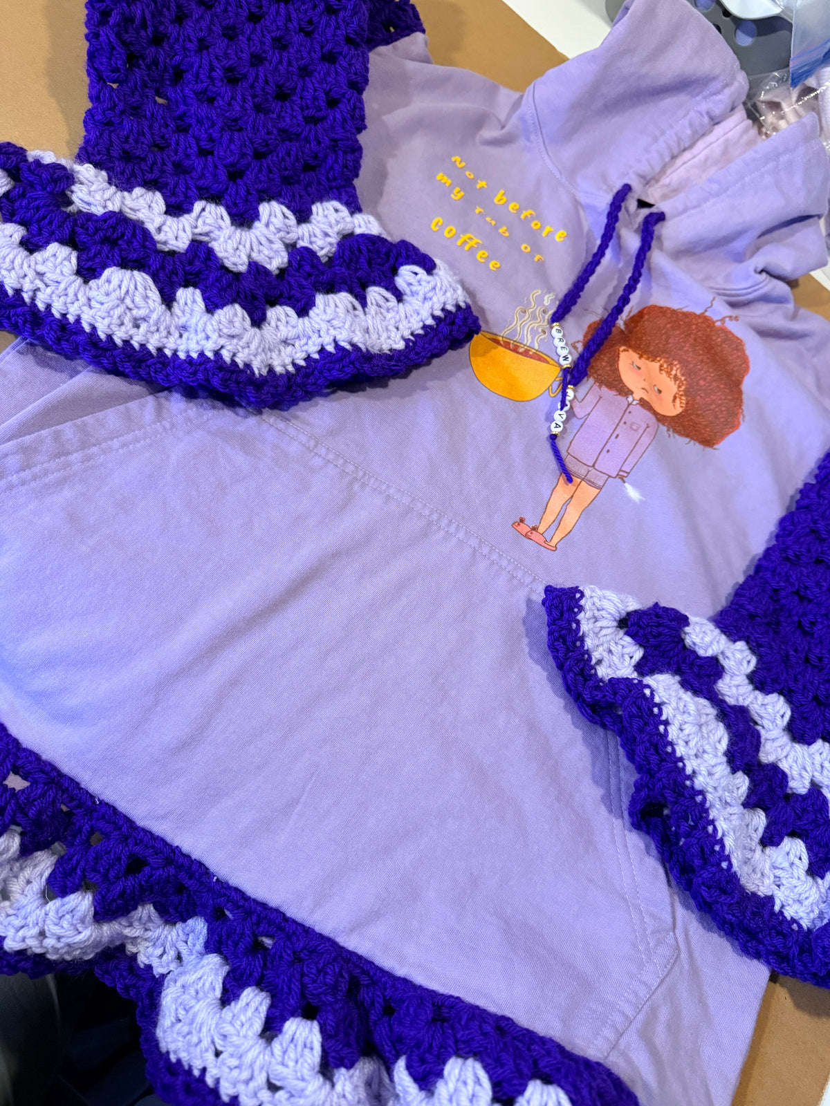 purple upcycled "coffee" hoodie