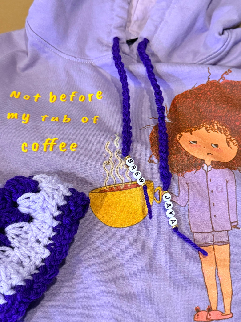 purple upcycled "coffee" hoodie