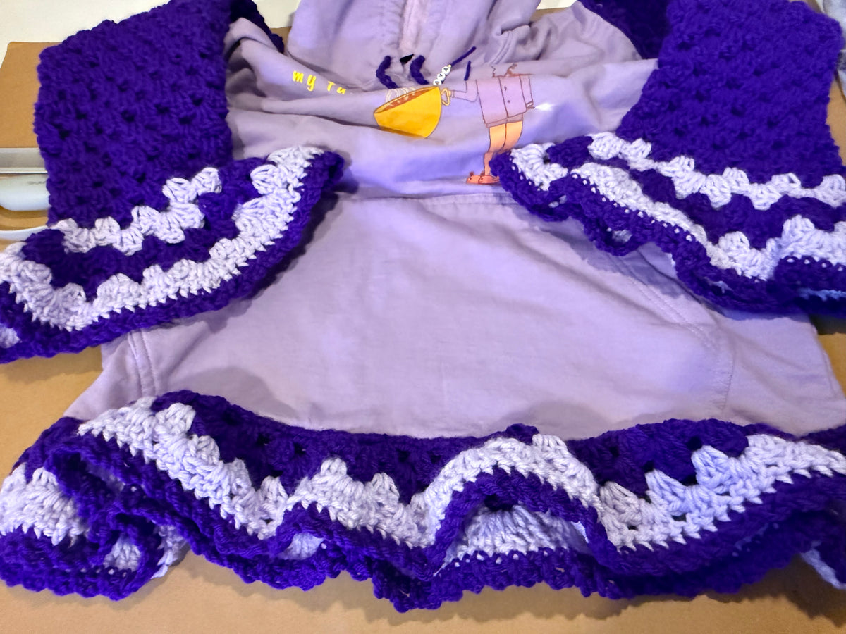purple upcycled "coffee" hoodie