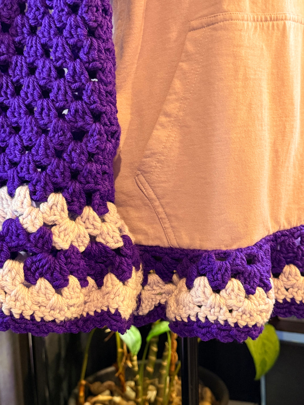 purple upcycled "coffee" hoodie