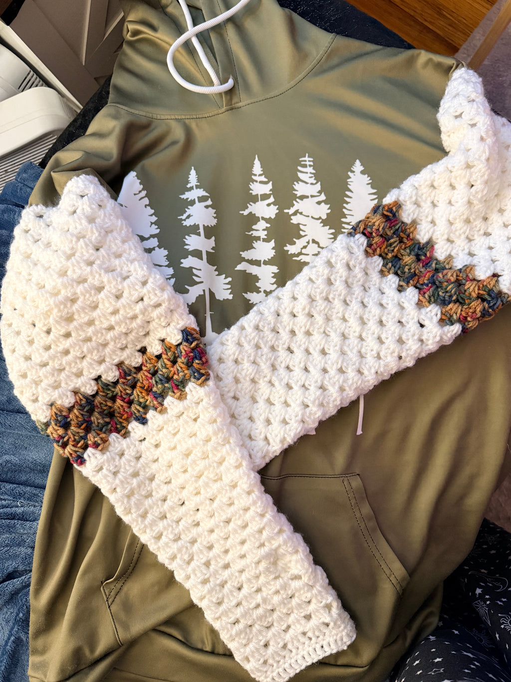 up cycled sage green tree hoodie