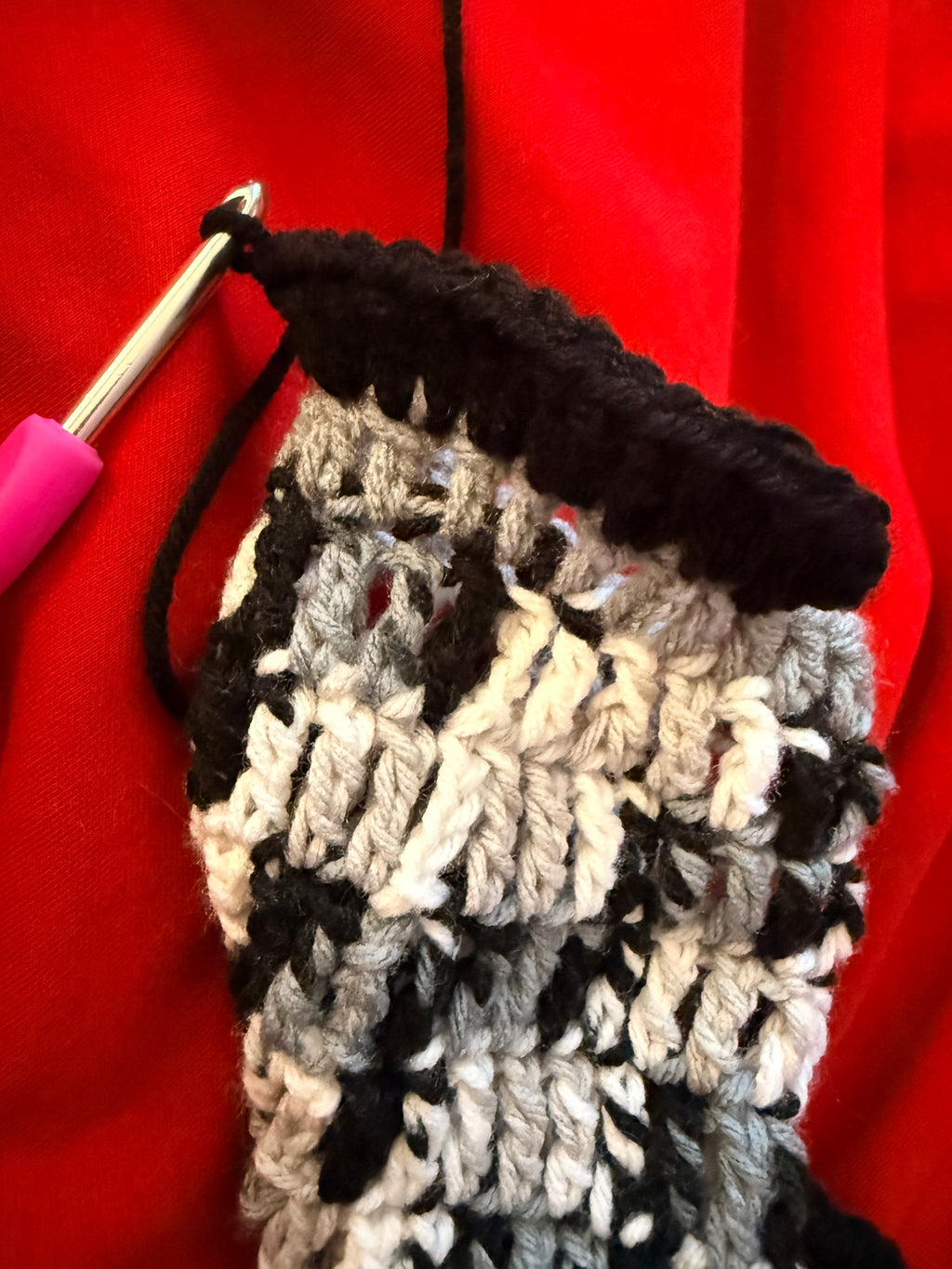 red, gray & black upcycled hoodie