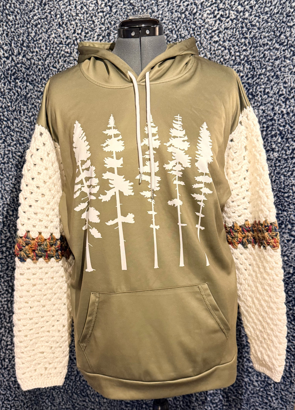 up cycled sage green tree hoodie