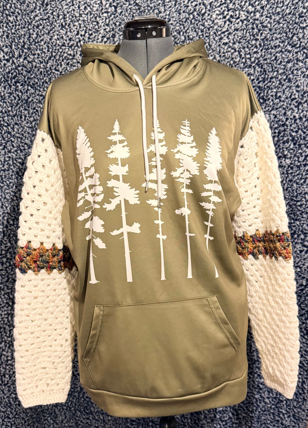 up cycled sage green tree hoodie