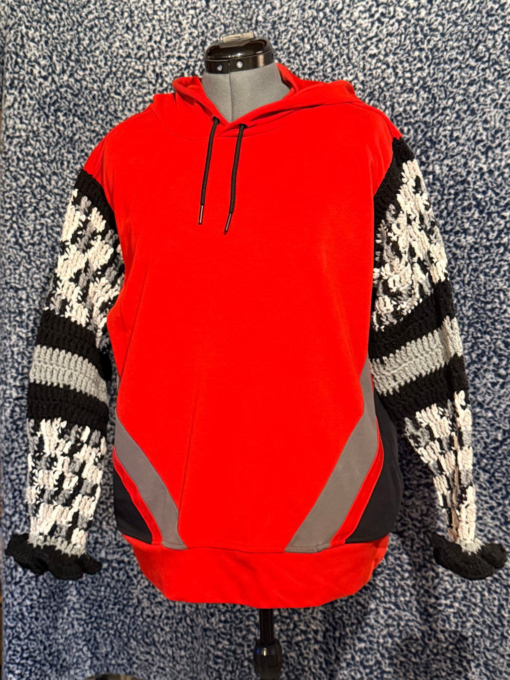 red, gray & black upcycled hoodie