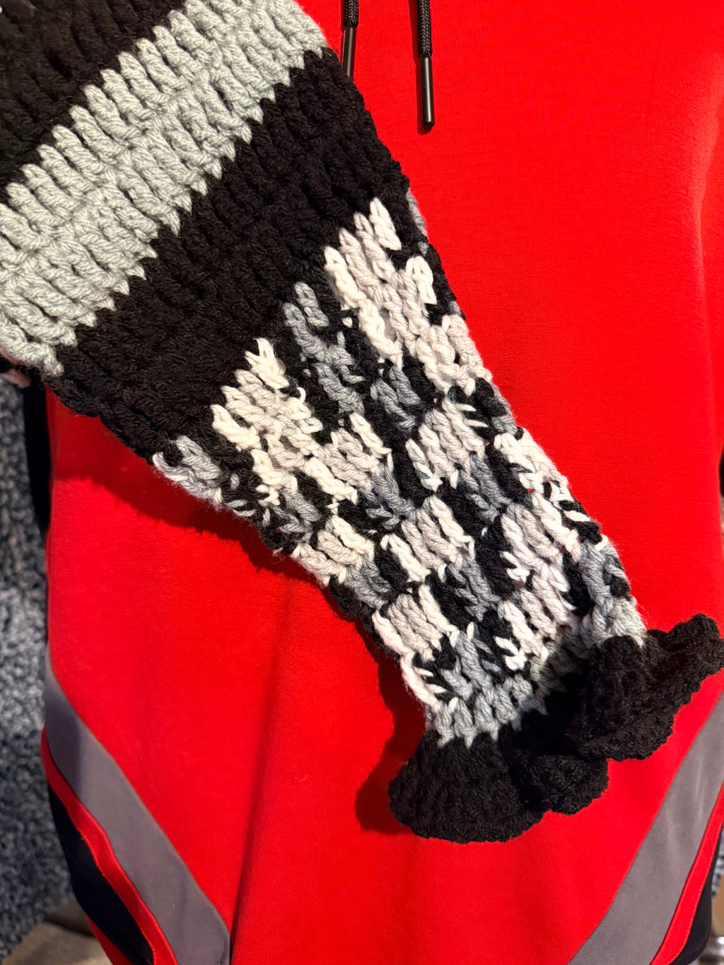 red, gray & black upcycled hoodie