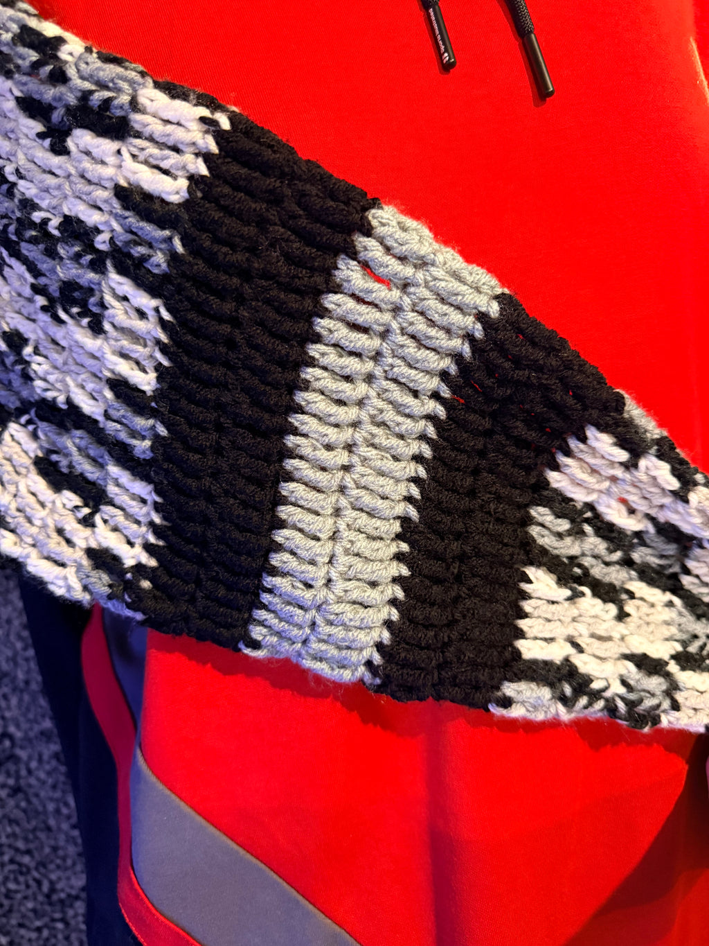 red, gray & black upcycled hoodie