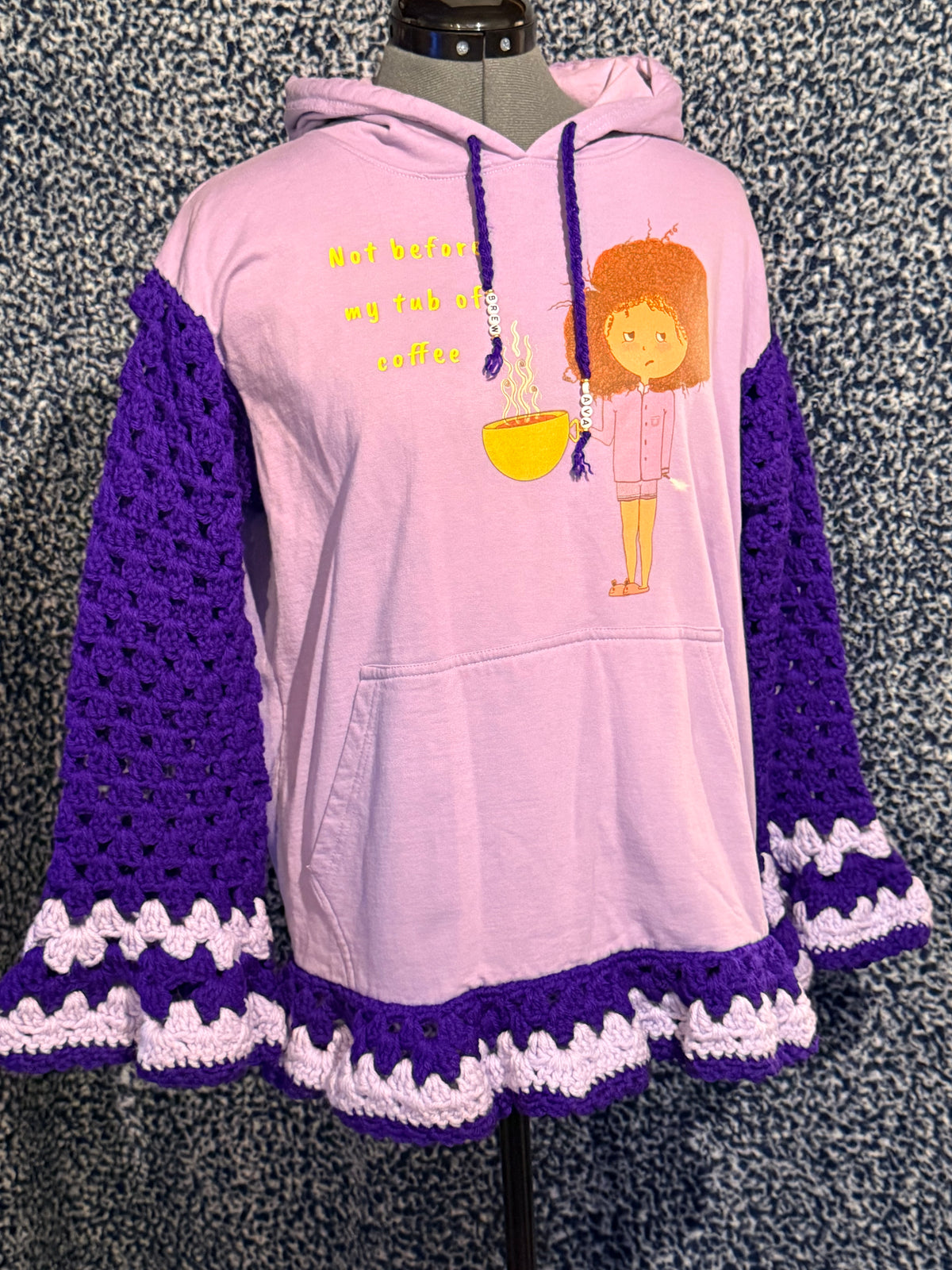 purple upcycled "coffee" hoodie
