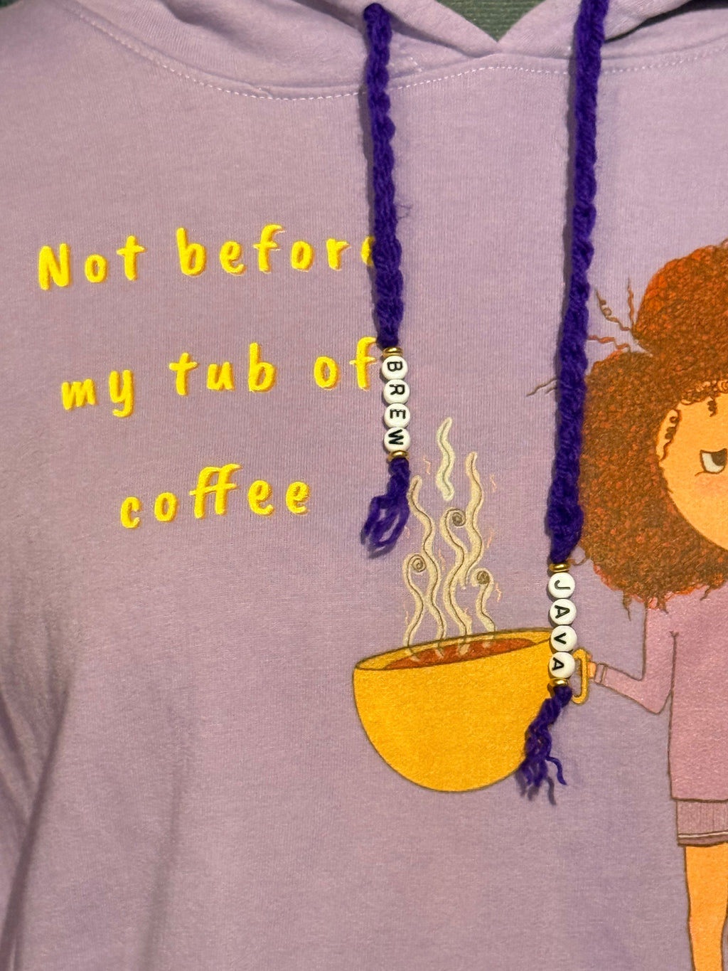 purple upcycled "coffee" hoodie