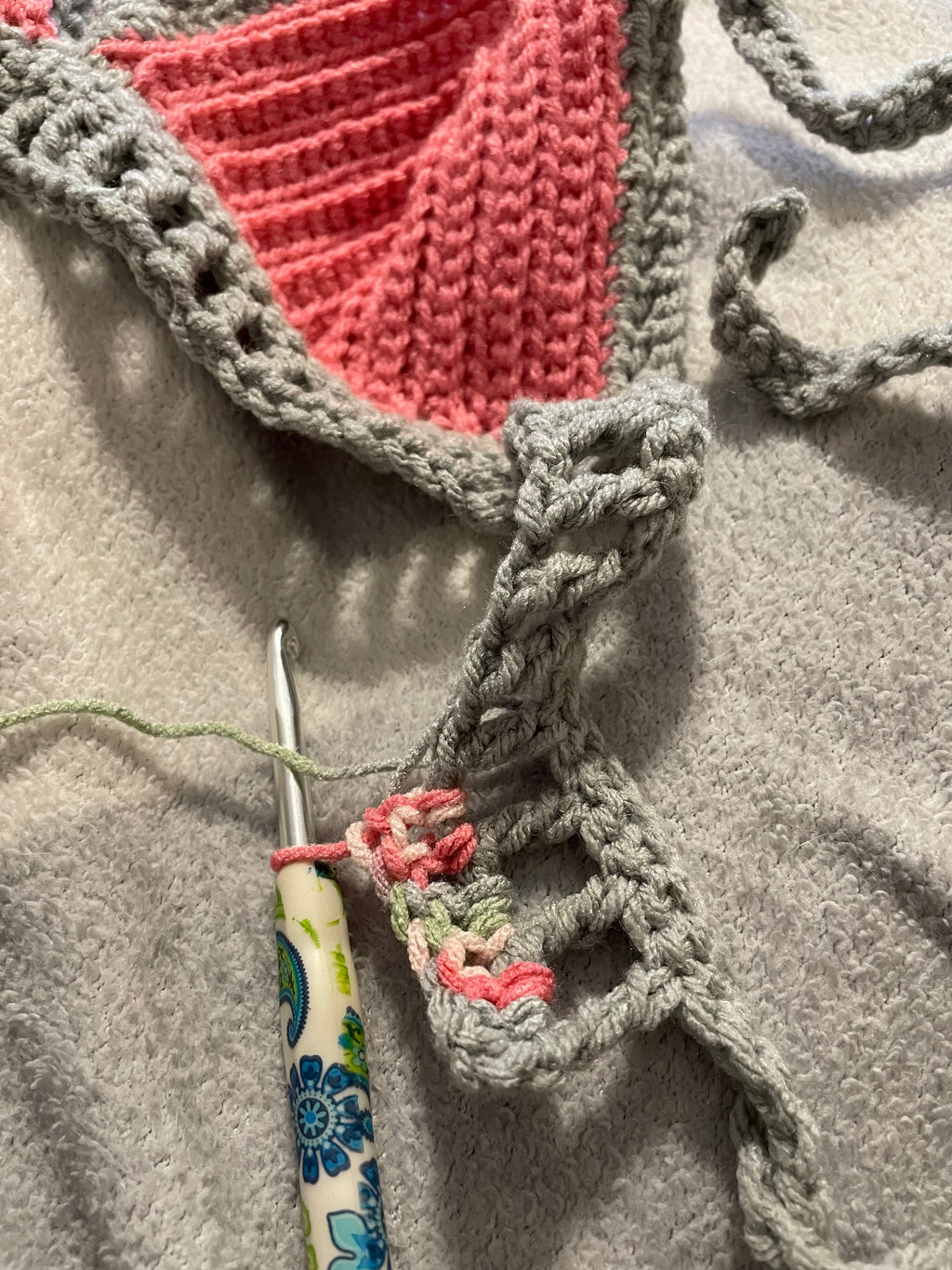 pink & gray halter top with beads