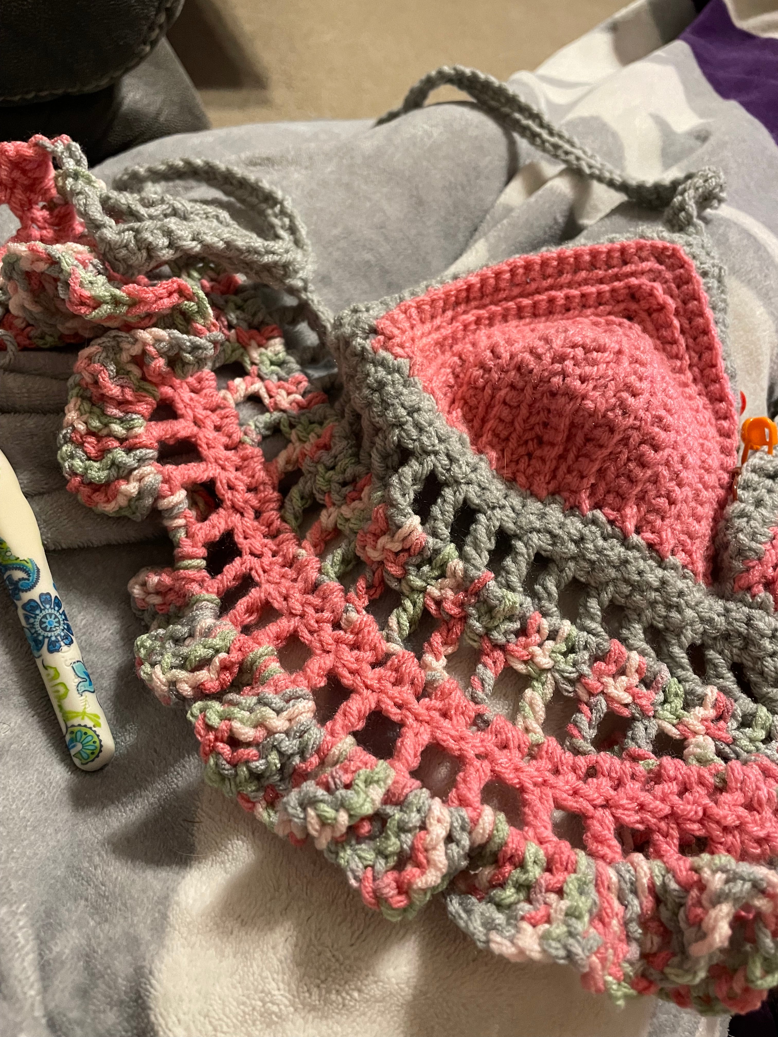 pink & gray halter top with beads