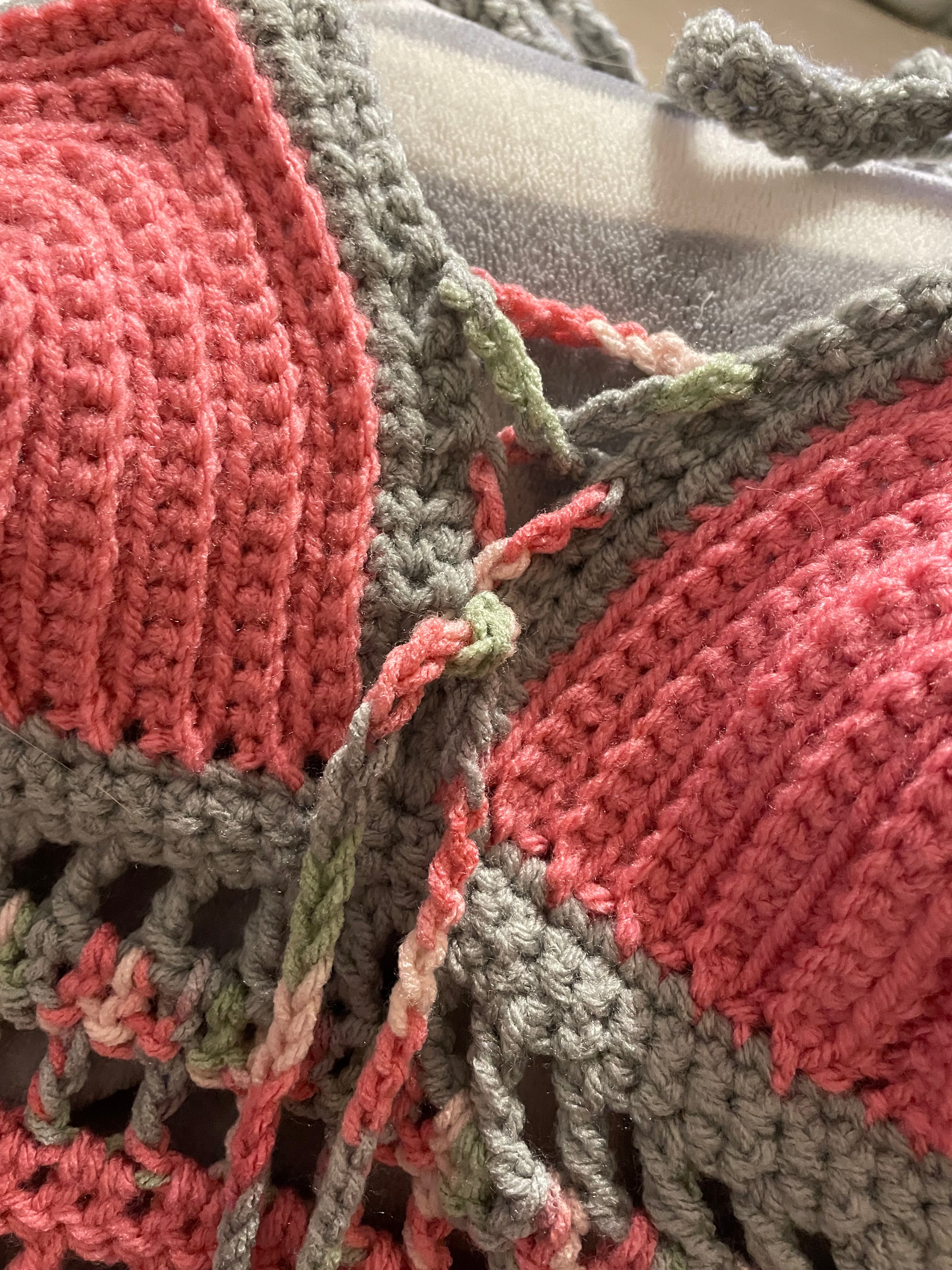 pink & gray halter top with beads