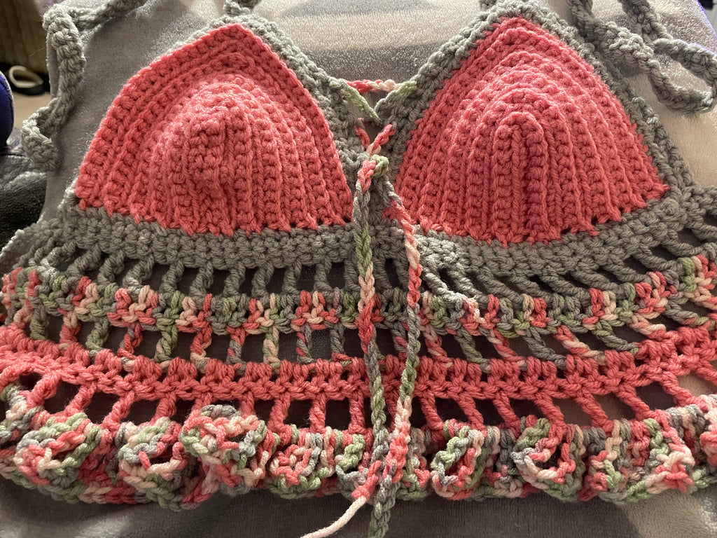 pink & gray halter top with beads