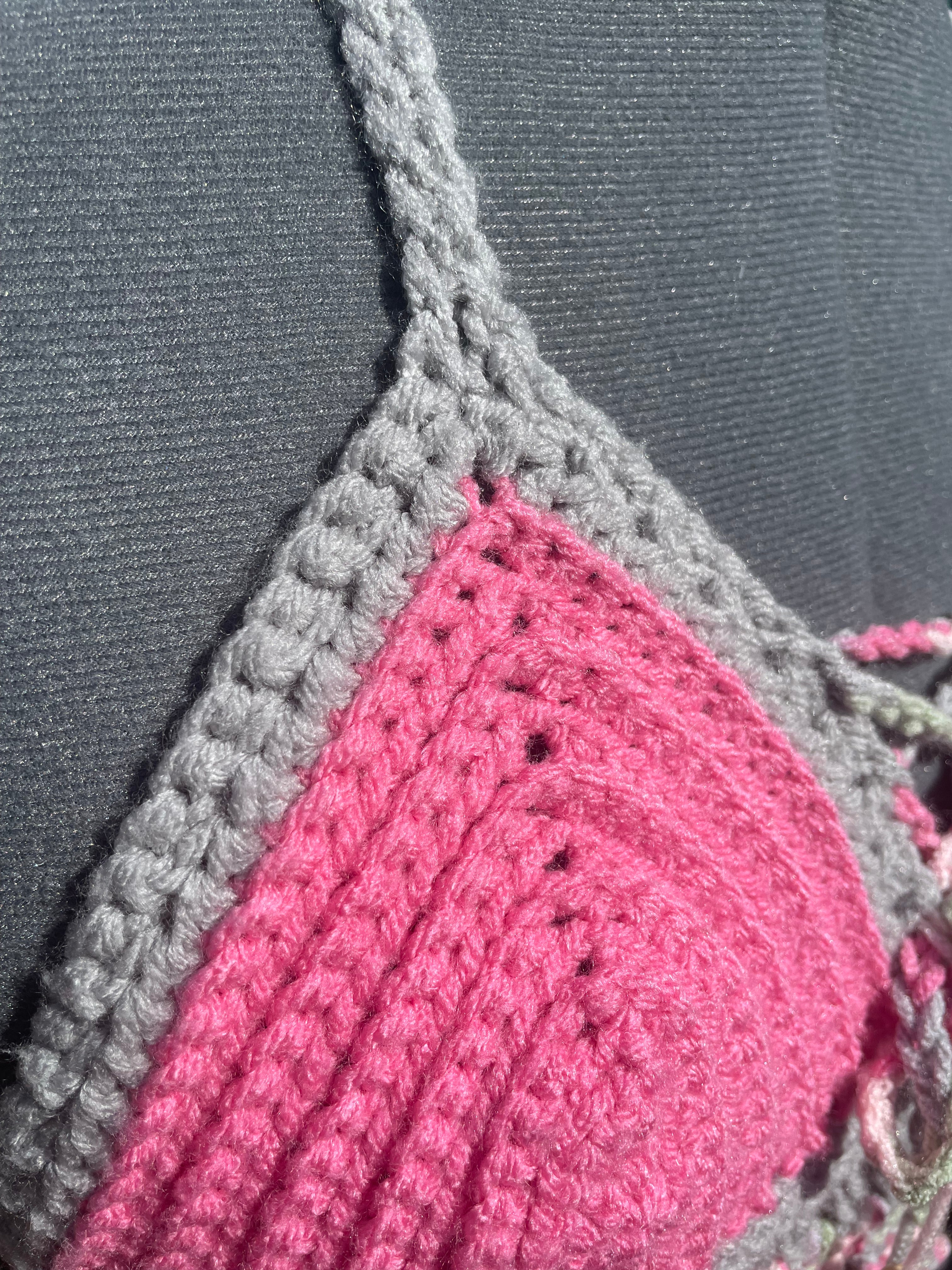 pink & gray halter top with beads